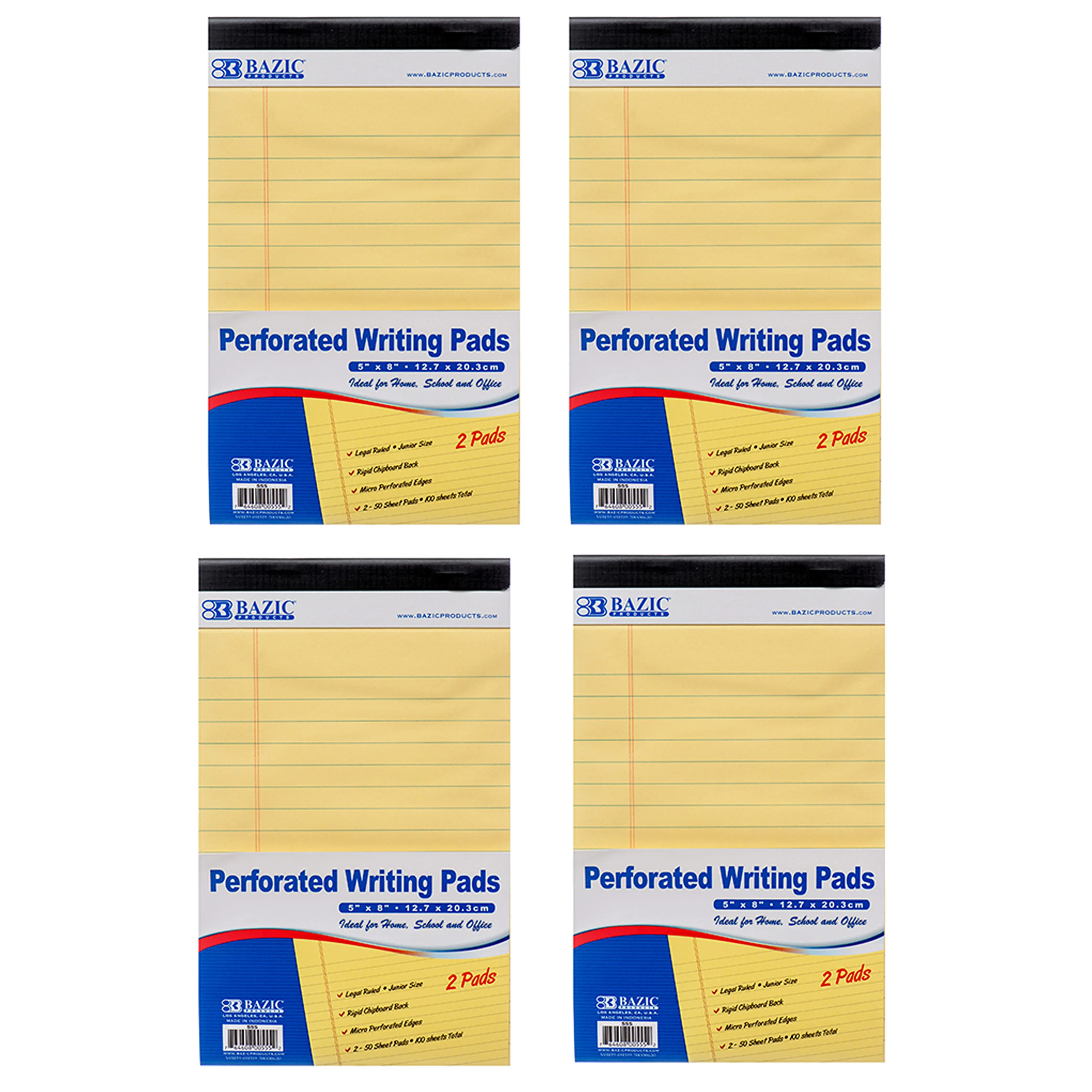 8x Legal Note Pads Perforated Ruled Writing 5" x 8" Canary Yellow 50 Sheets Each