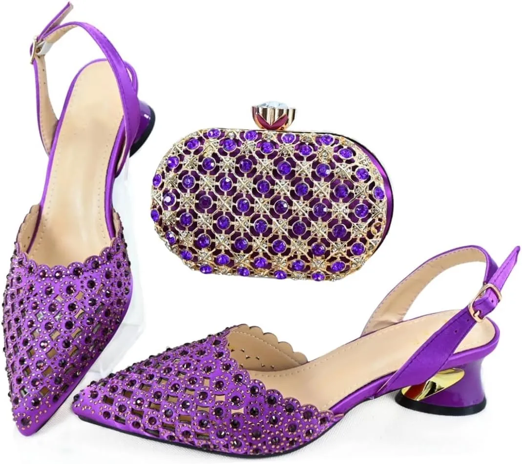 African Shoes and Bag Matching Set Women Italian Thin Heel Buckle Strap Pumps Soft Leather Wedding Shoe Bag Set