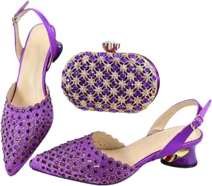 African Shoes and Bag Matching Set Women Italian Thin Heel Buckle Strap Pumps Soft Leather Wedding Shoe Bag Set