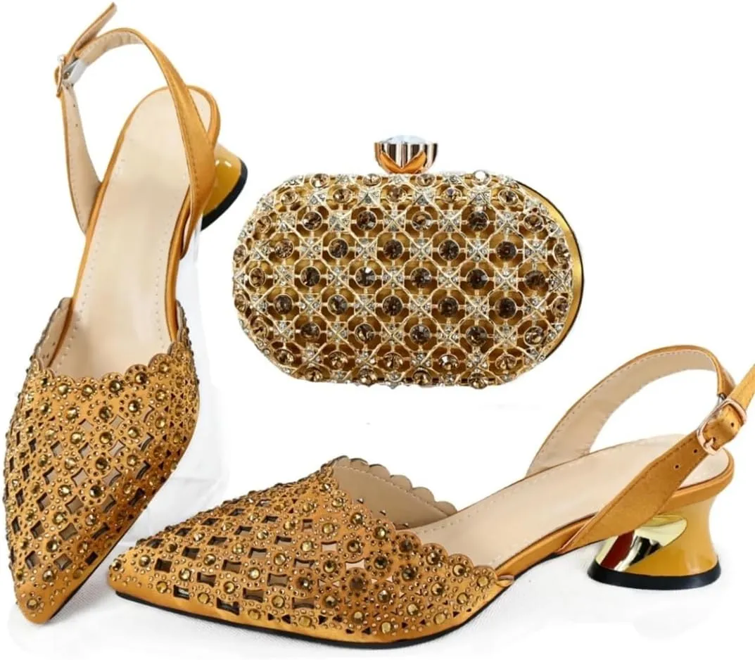 African Shoes and Bag Matching Set Women Italian Thin Heel Buckle Strap Pumps Soft Leather Wedding Shoe Bag Set