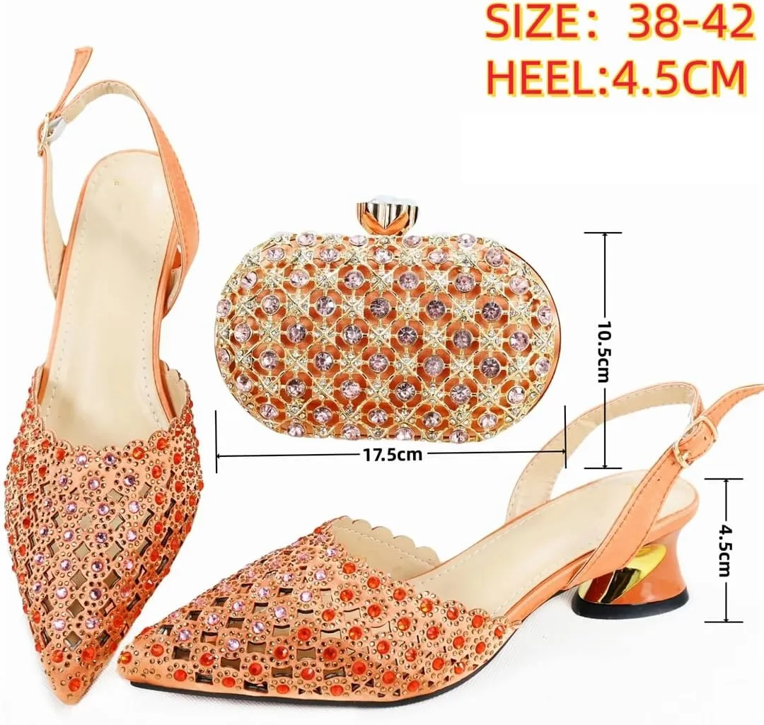 African Shoes and Bag Matching Set Women Italian Thin Heel Buckle Strap Pumps Soft Leather Wedding Shoe Bag Set
