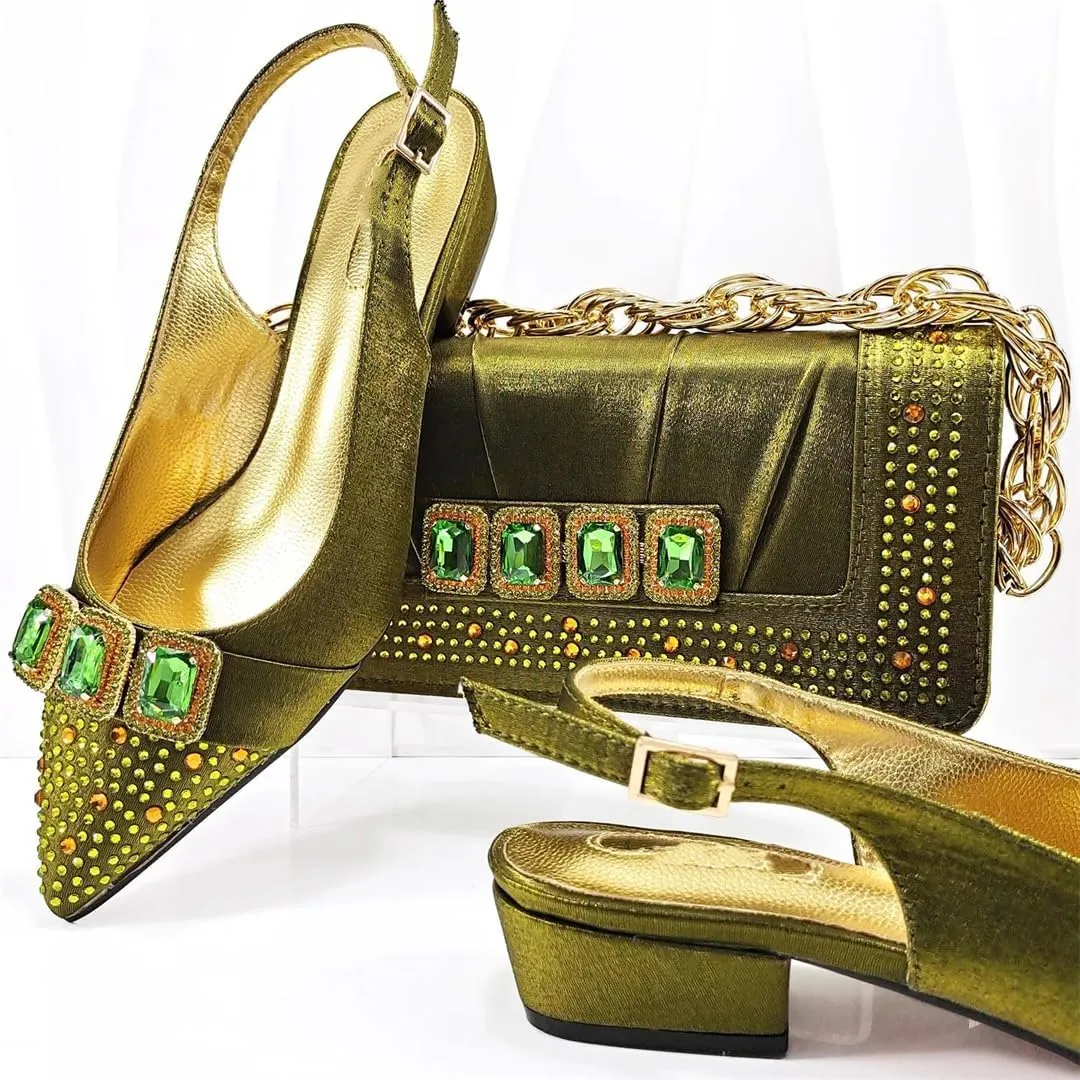 African Style Women Shoes and Bags Set Silver Thin Heel Buckle Strap Pumps Soft Leather Wedding Shoe Bag