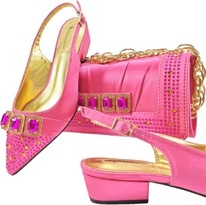 African Style Women Shoes and Bags Set Silver Thin Heel Buckle Strap Pumps Soft Leather Wedding Shoe Bag