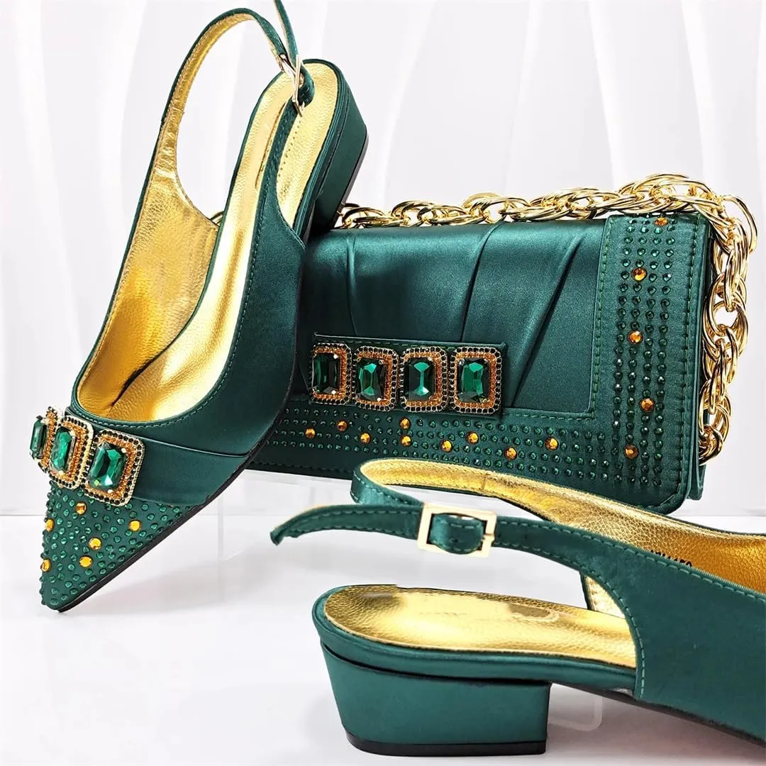 African Style Women Shoes and Bags Set Silver Thin Heel Buckle Strap Pumps Soft Leather Wedding Shoe Bag