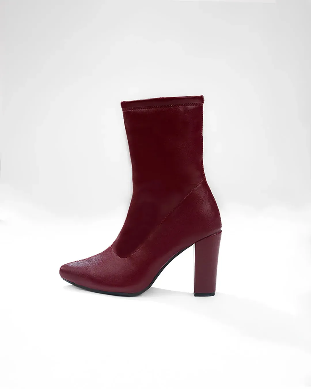 Ankle Boots High Chunky Block Heel Mid Calf Boots In Burgundy