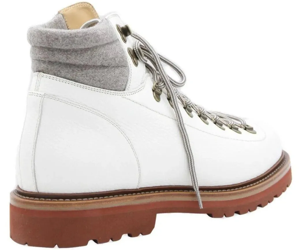 Brunello Cucinelli Mens Padded Ankle Lace-Up Hiking Boots in Off White