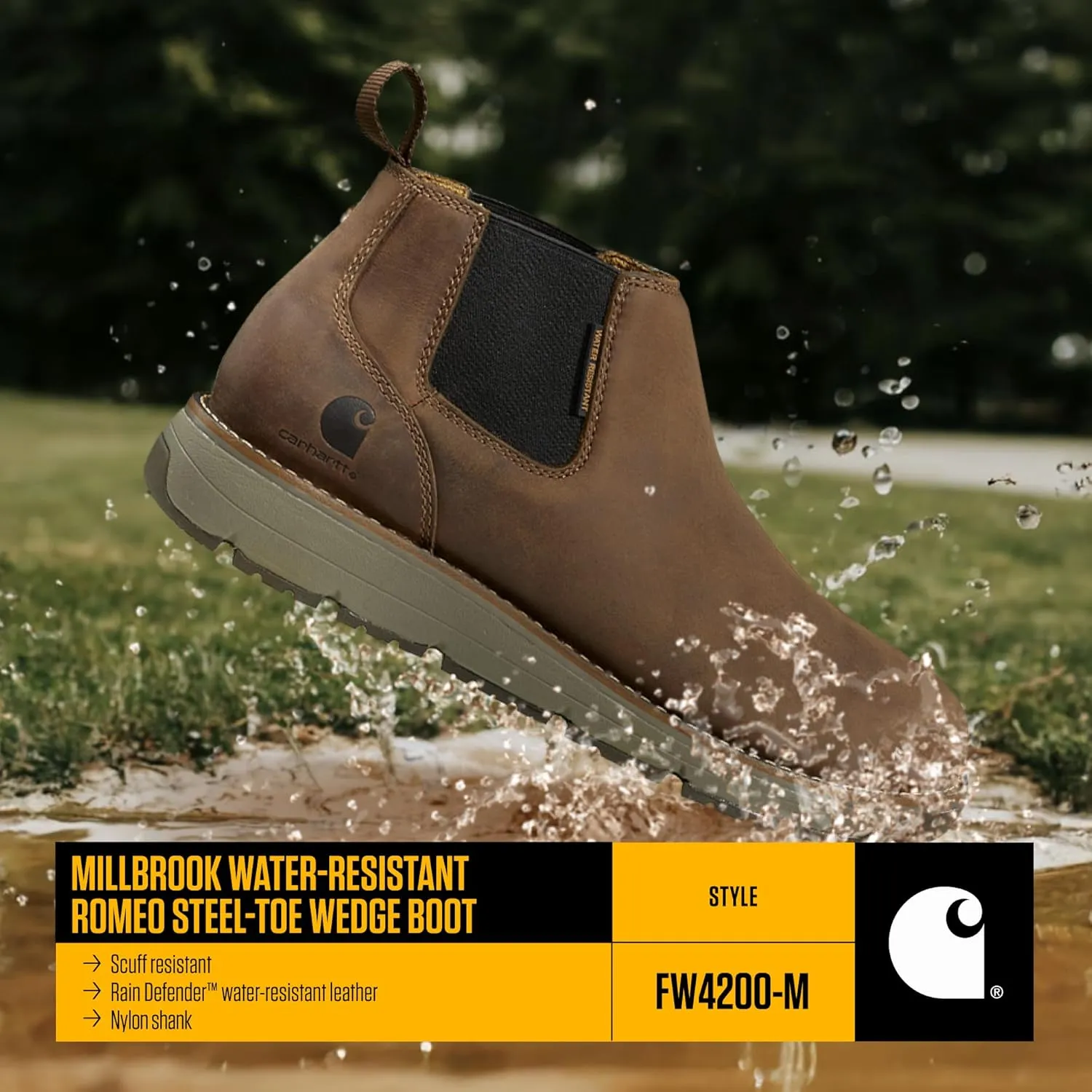 Carhartt Men's Millbrook Water Resistant 4" Romeo Steel Toe Wedge Work Boot