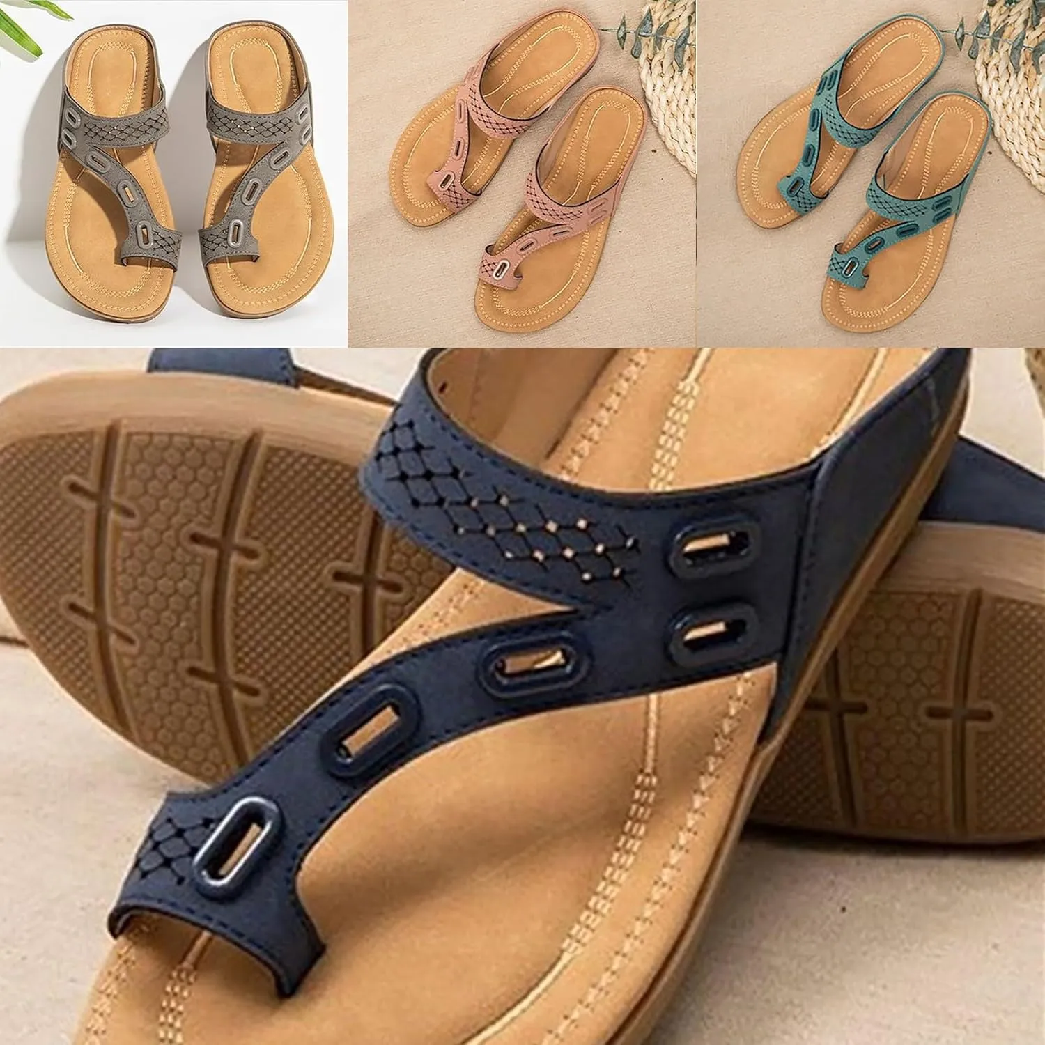 Casual Walking Sandals Women Open Toe Elastic Strap Rhinestone Slip On Flat Comfortable Orthopedic Arch Support Summer Shoes Non Slip