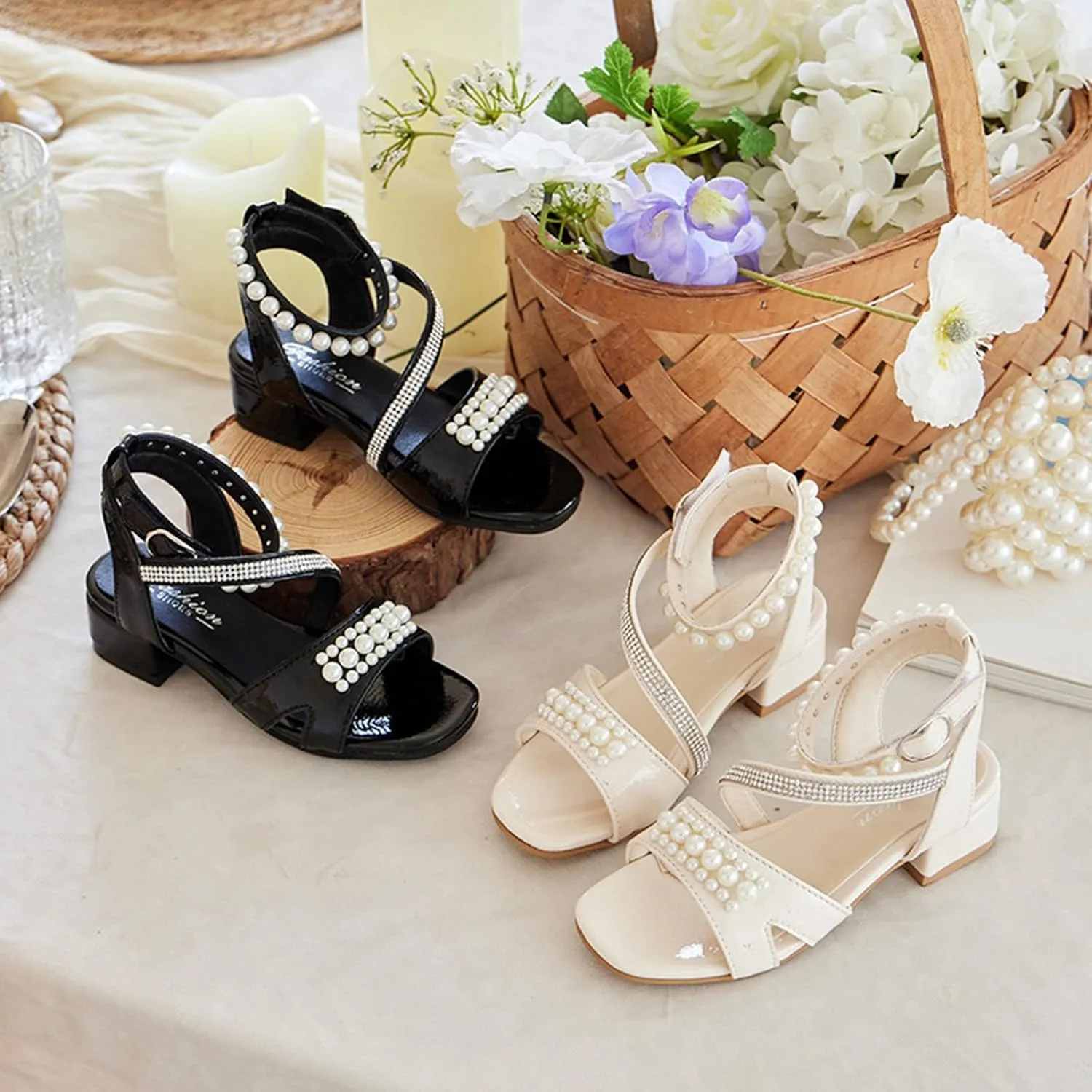 Children Shoes Thick High Heel Sandals Fashionable Pearl And Sandals Sandals for Girls Size 2