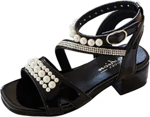 Children Shoes Thick High Heel Sandals Fashionable Pearl And Sandals Sandals for Girls Size 2
