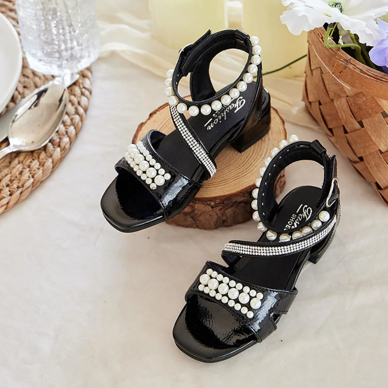Children Shoes Thick High Heel Sandals Fashionable Pearl And Sandals Sandals for Girls Size 2