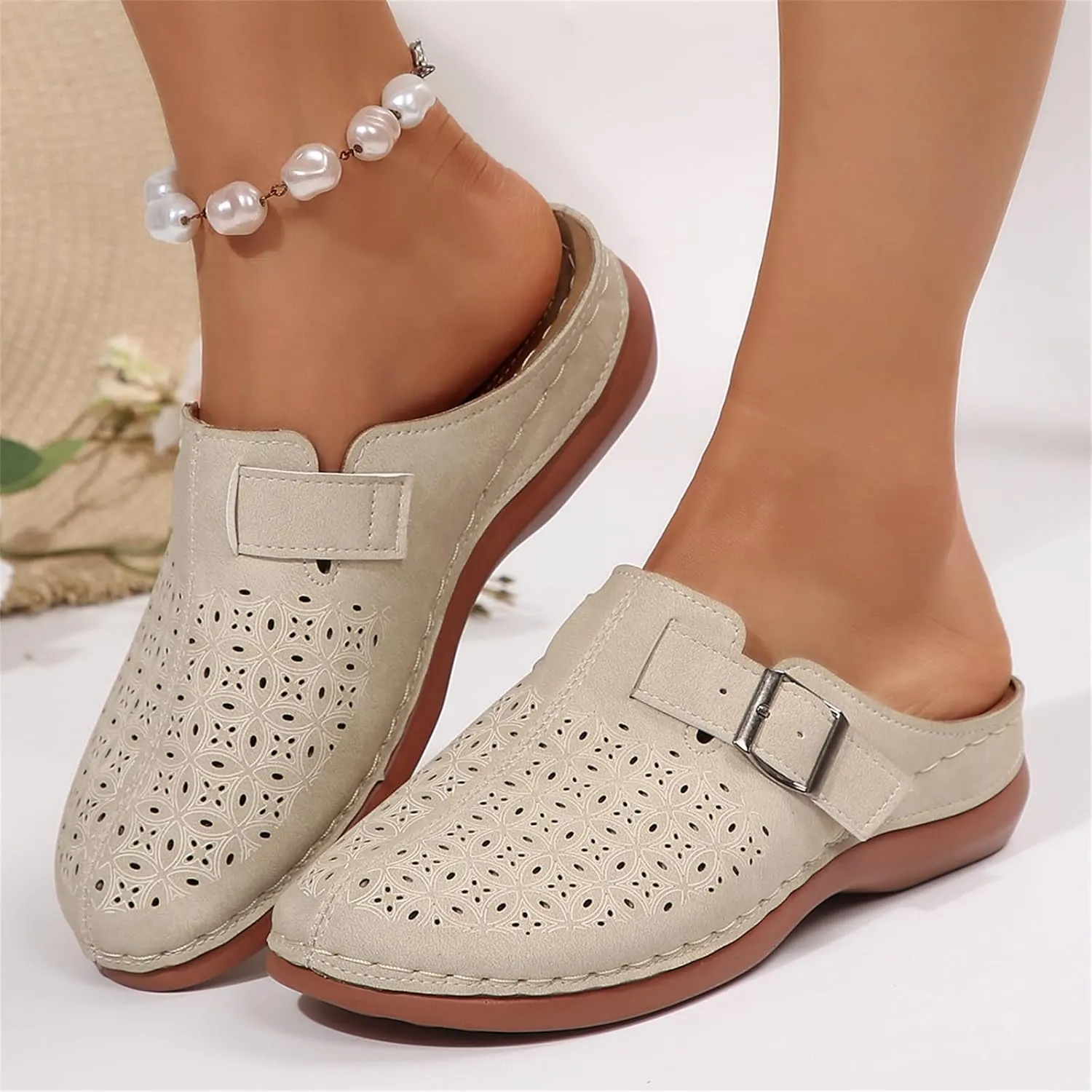 Clogs for Women Mules Shoes Comfortable Orthopedic Low Wedge Sandals Slip On Closed Toe Hollow Out Slippers for Summer, Beach, Hiking & Casual Wear