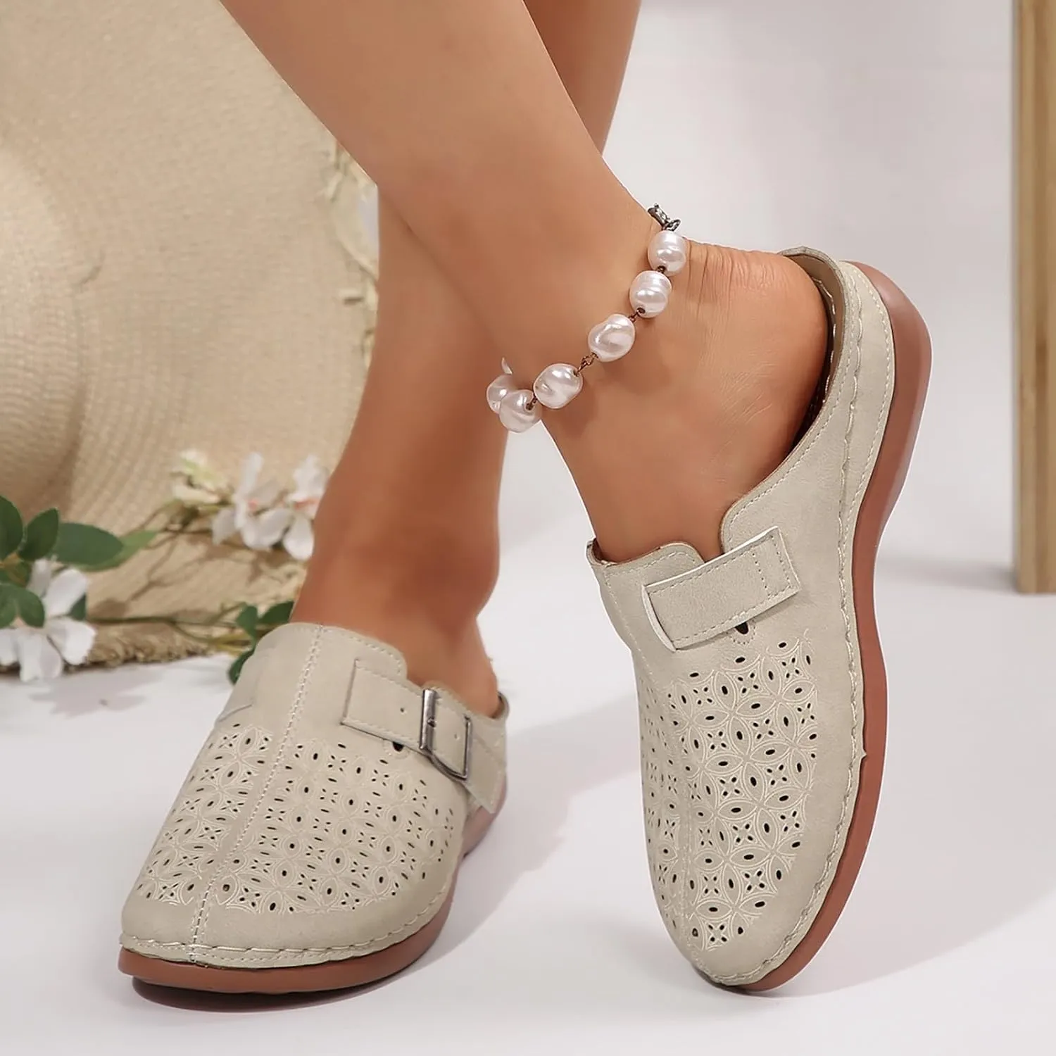 Clogs for Women Mules Shoes Comfortable Orthopedic Low Wedge Sandals Slip On Closed Toe Hollow Out Slippers for Summer, Beach, Hiking & Casual Wear