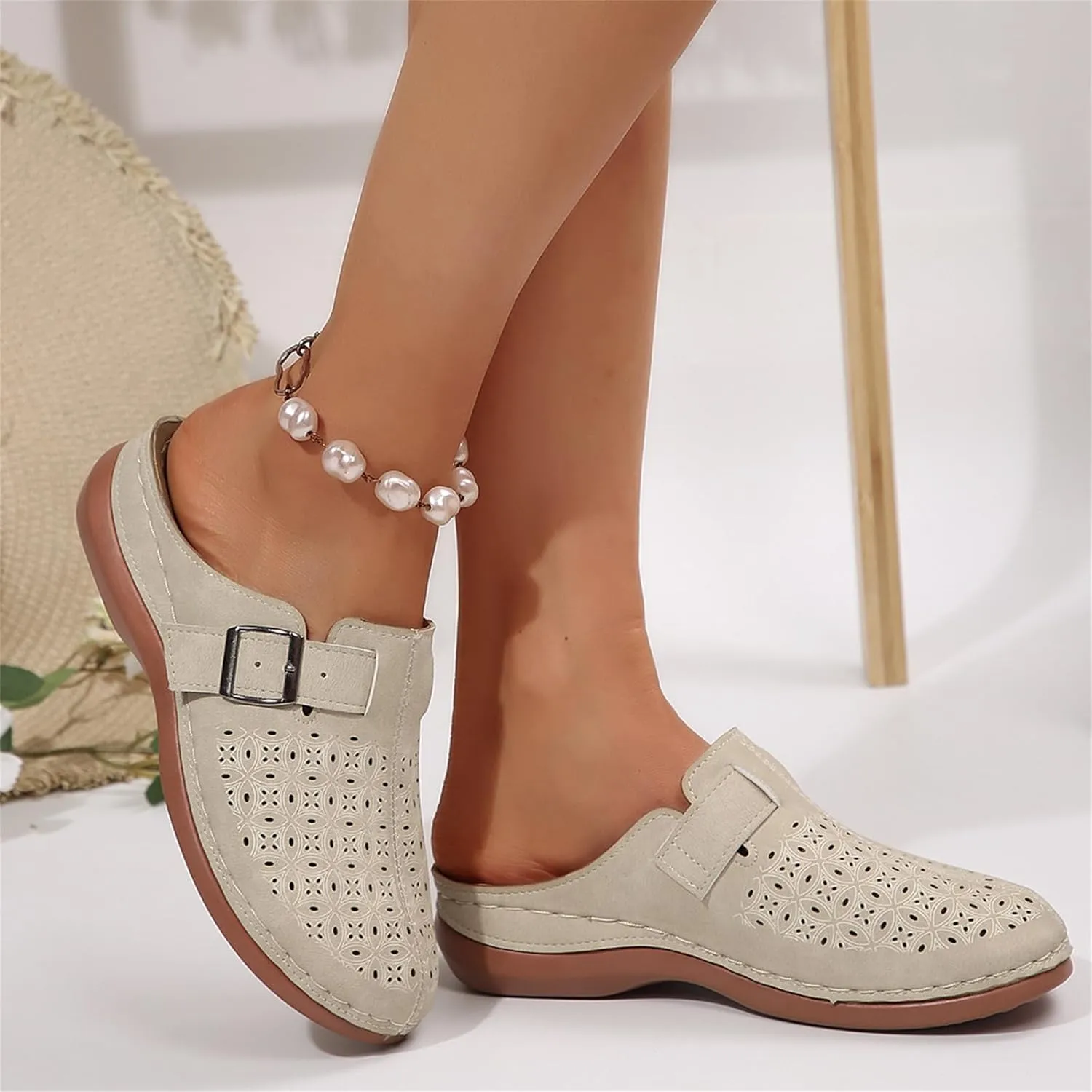 Clogs for Women Mules Shoes Comfortable Orthopedic Low Wedge Sandals Slip On Closed Toe Hollow Out Slippers for Summer, Beach, Hiking & Casual Wear