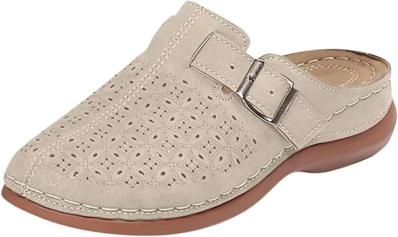 Clogs for Women Mules Shoes Comfortable Orthopedic Low Wedge Sandals Slip On Closed Toe Hollow Out Slippers for Summer, Beach, Hiking & Casual Wear