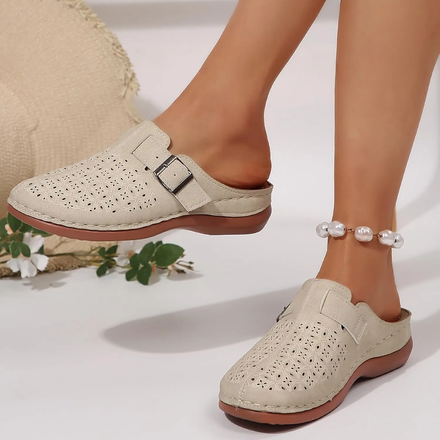 Clogs for Women Mules Shoes Comfortable Orthopedic Low Wedge Sandals Slip On Closed Toe Hollow Out Slippers for Summer, Beach, Hiking & Casual Wear