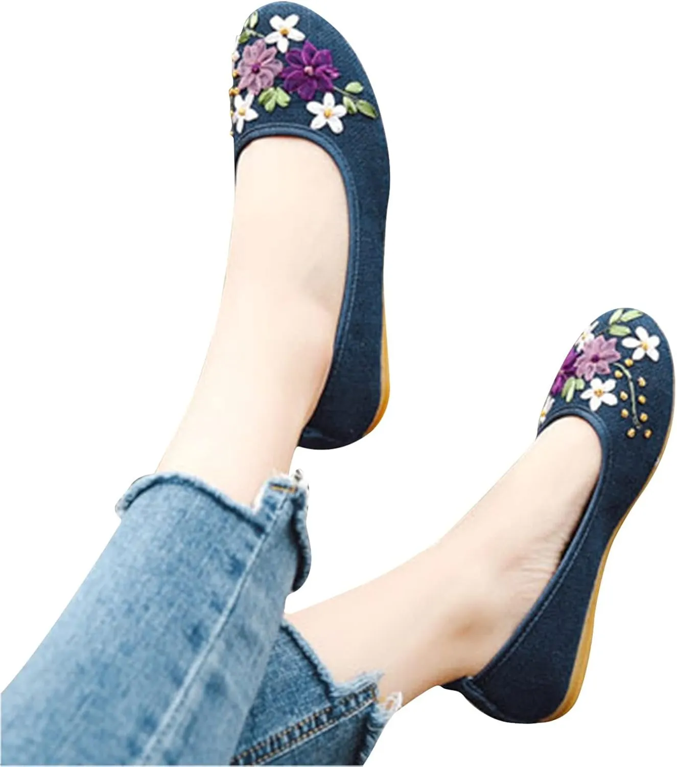 Cloth Shoes Women's Single Shoes Ribbon Linen Breathable Embroidery Women's Single Ballet Flat Shoes for Women Size 11
