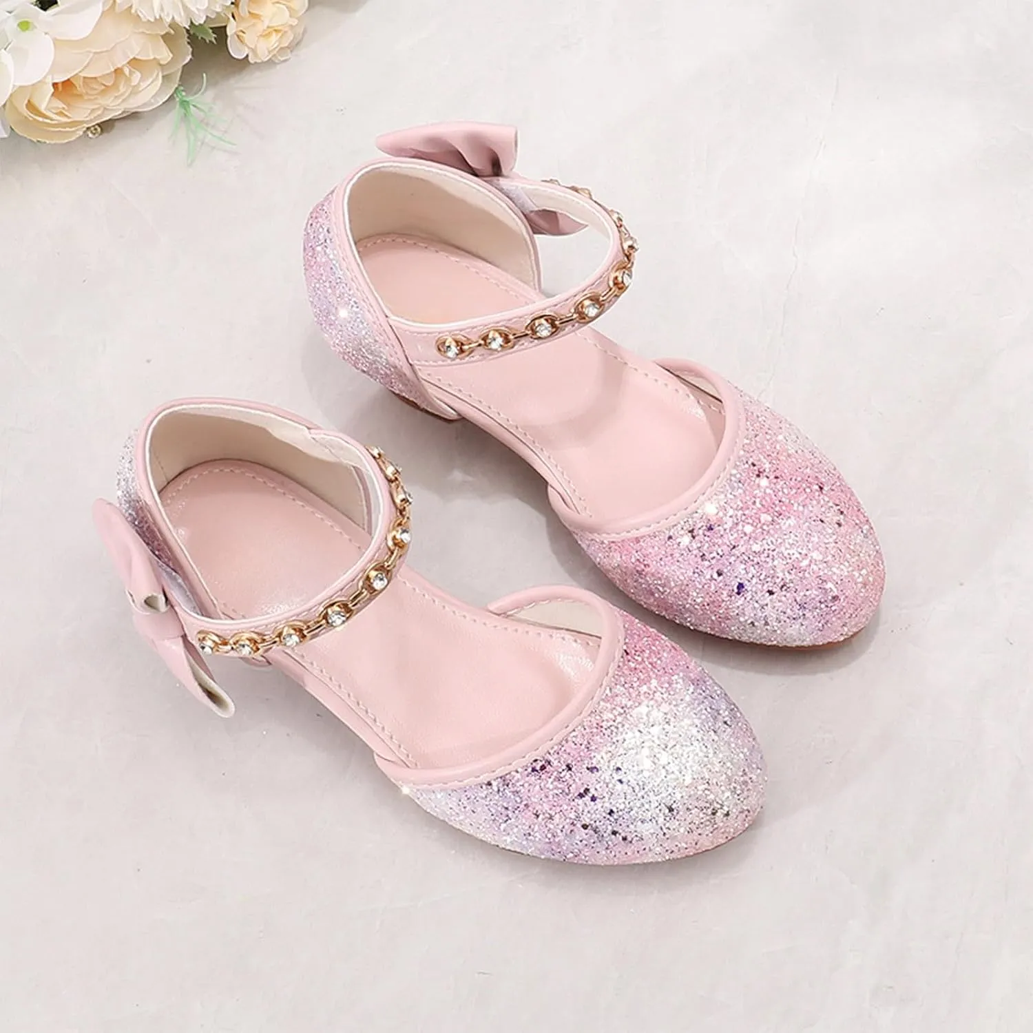 Comfortable Slip-On Kids Sandals Girls Sandals High Heels Rhinestone Bow Princess Model Show Crystal Shoes Flower Girl Shoes