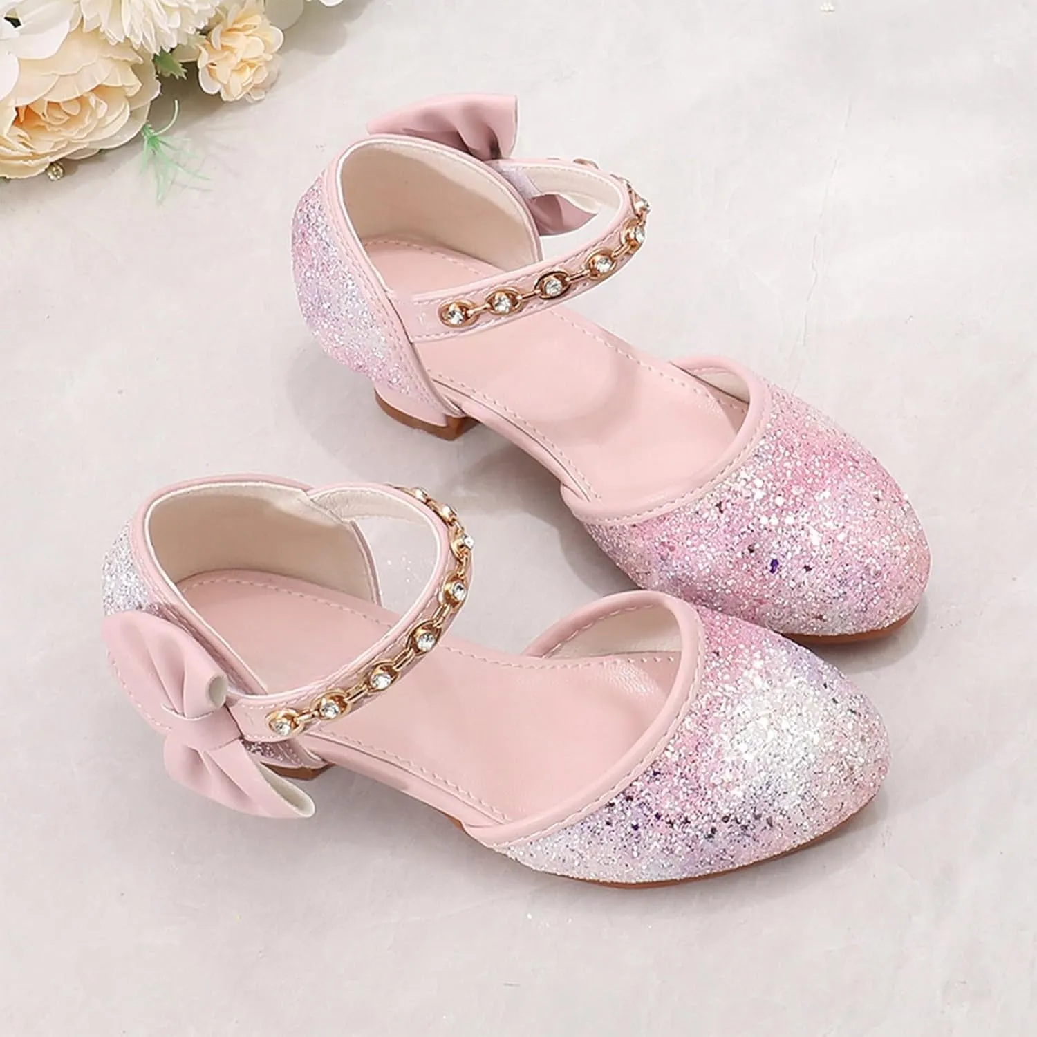 Comfortable Slip-On Kids Sandals Girls Sandals High Heels Rhinestone Bow Princess Model Show Crystal Shoes Flower Girl Shoes