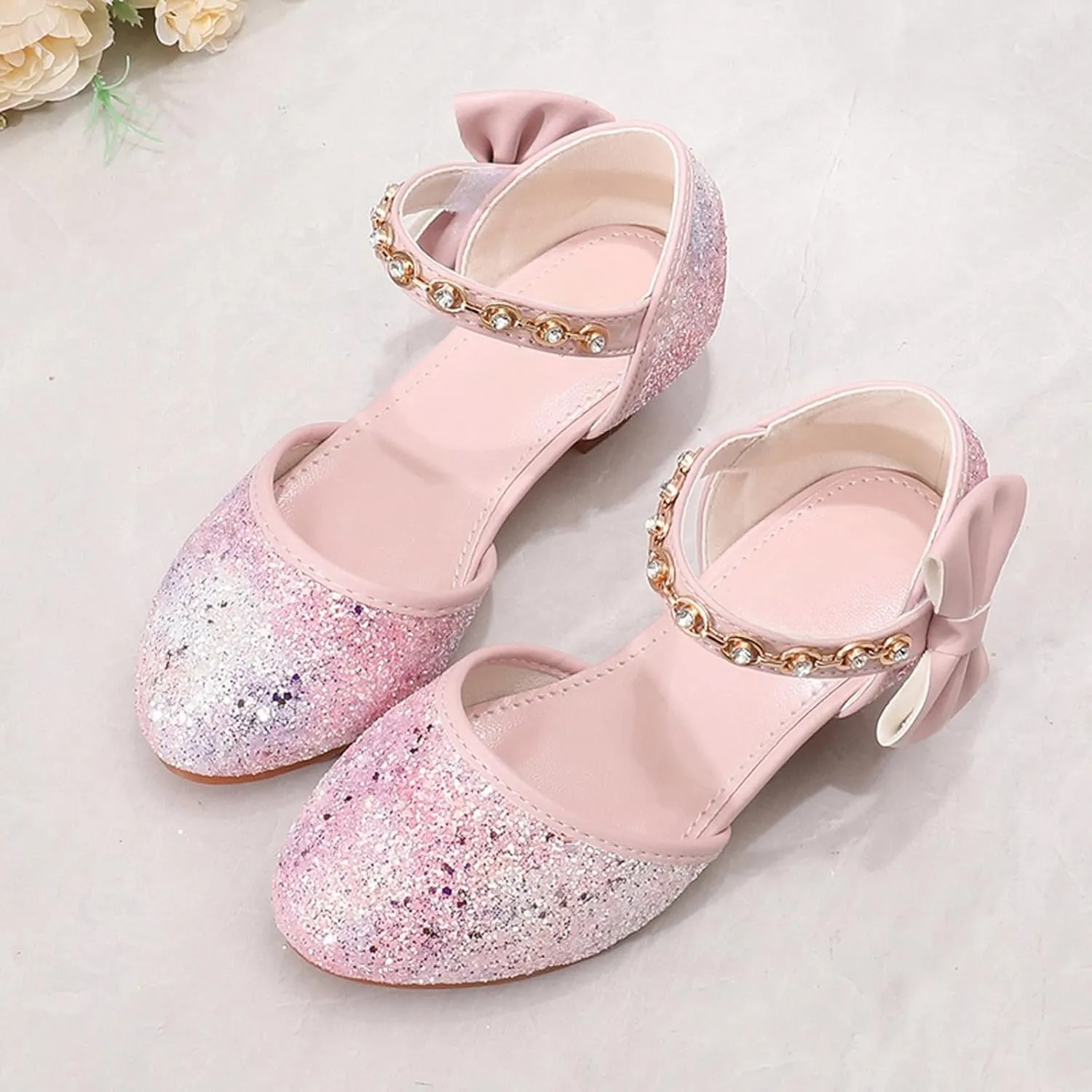 Comfortable Slip-On Kids Sandals Girls Sandals High Heels Rhinestone Bow Princess Model Show Crystal Shoes Flower Girl Shoes