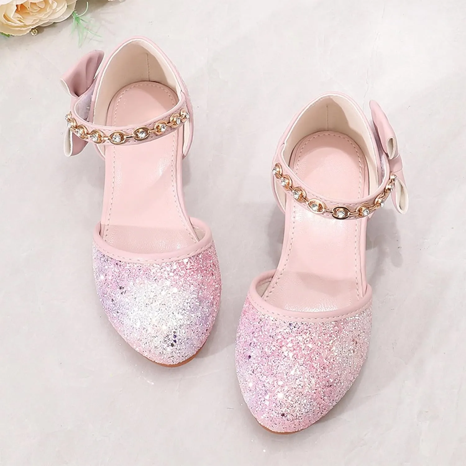 Comfortable Slip-On Kids Sandals Girls Sandals High Heels Rhinestone Bow Princess Model Show Crystal Shoes Flower Girl Shoes