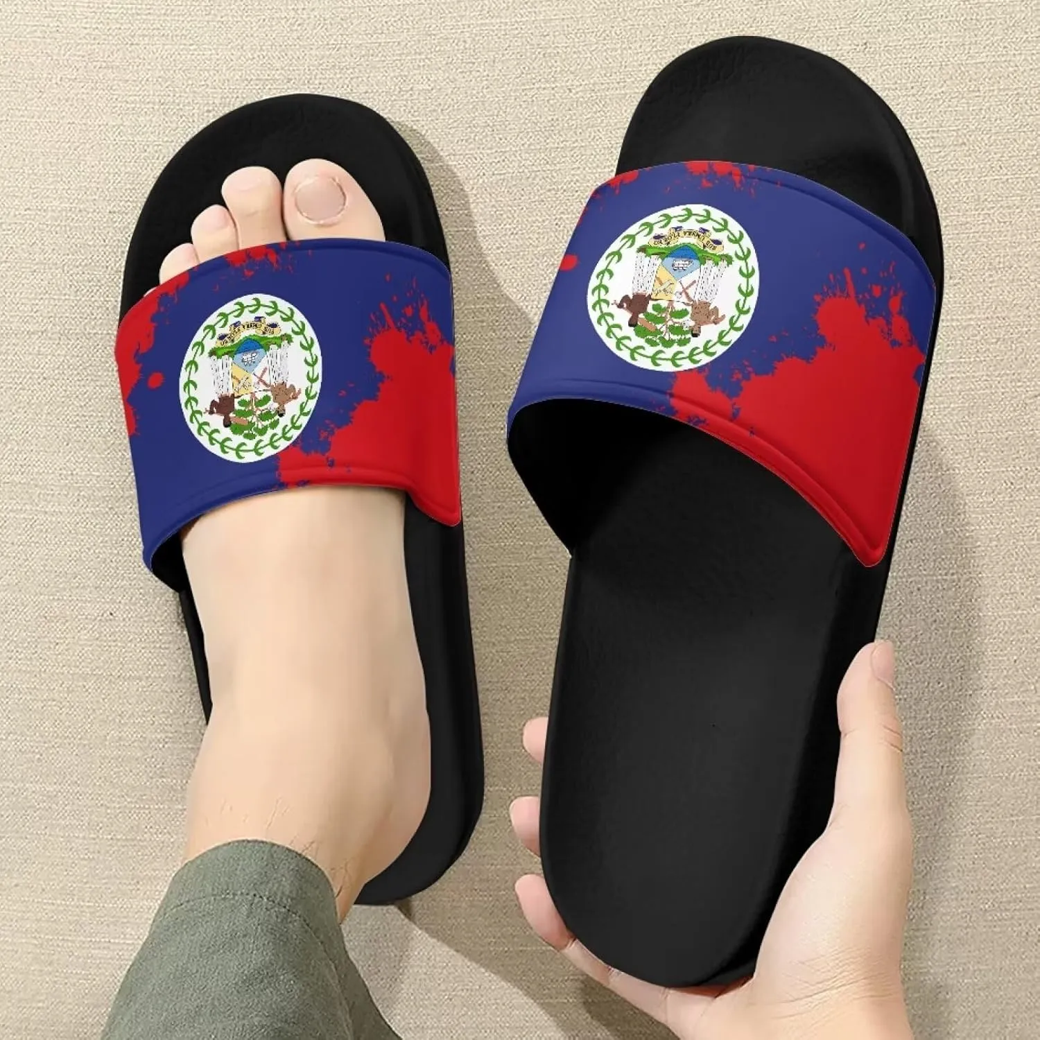 Doojoayie Flag Pattern Summer Slippers for Women Outdoor Open Toe Slide Sandals