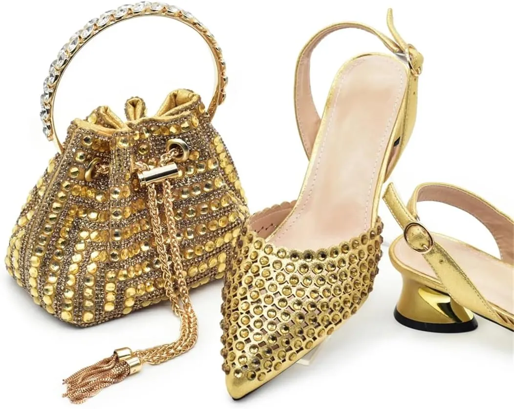 Fashion Shoes and Bags to Match Set Nigeria Party Women's Wedding Bag and Shoe Set Decorated with Rhinestone