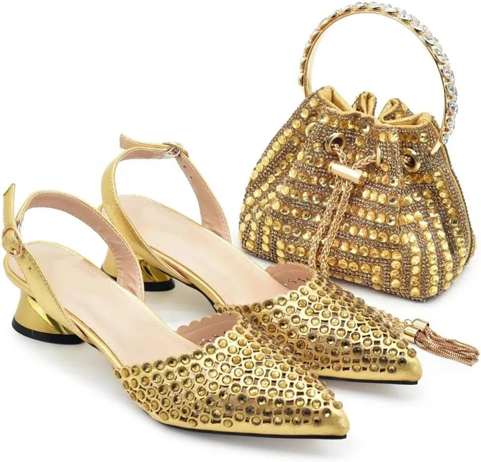 Fashion Shoes and Bags to Match Set Nigeria Party Women's Wedding Bag and Shoe Set Decorated with Rhinestone