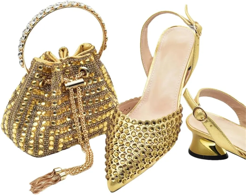 Fashion Shoes and Bags to Match Set Nigeria Party Women's Wedding Bag and Shoe Set Decorated with Rhinestone