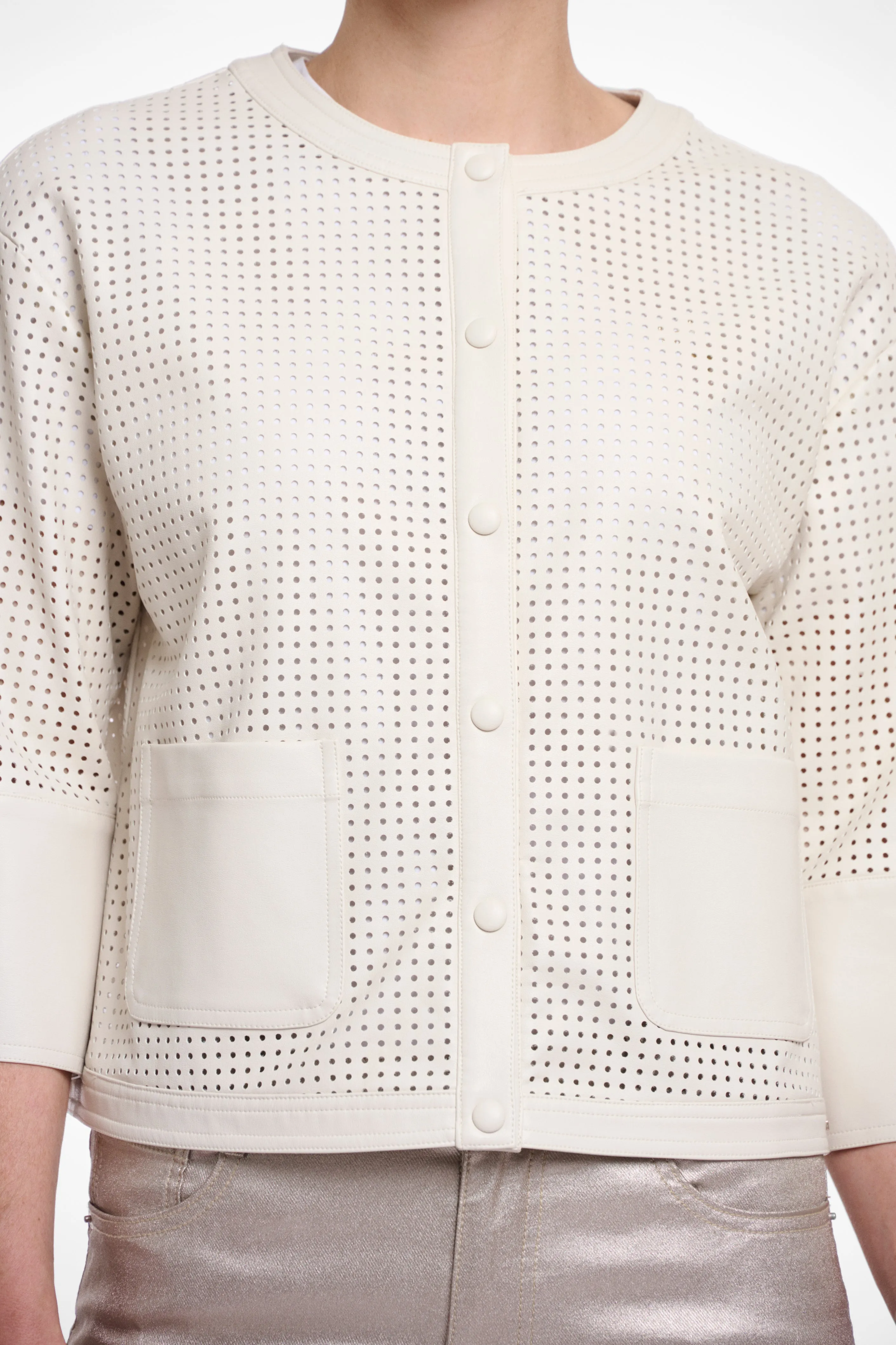 Faux Leather Perforated Jacket - Birch