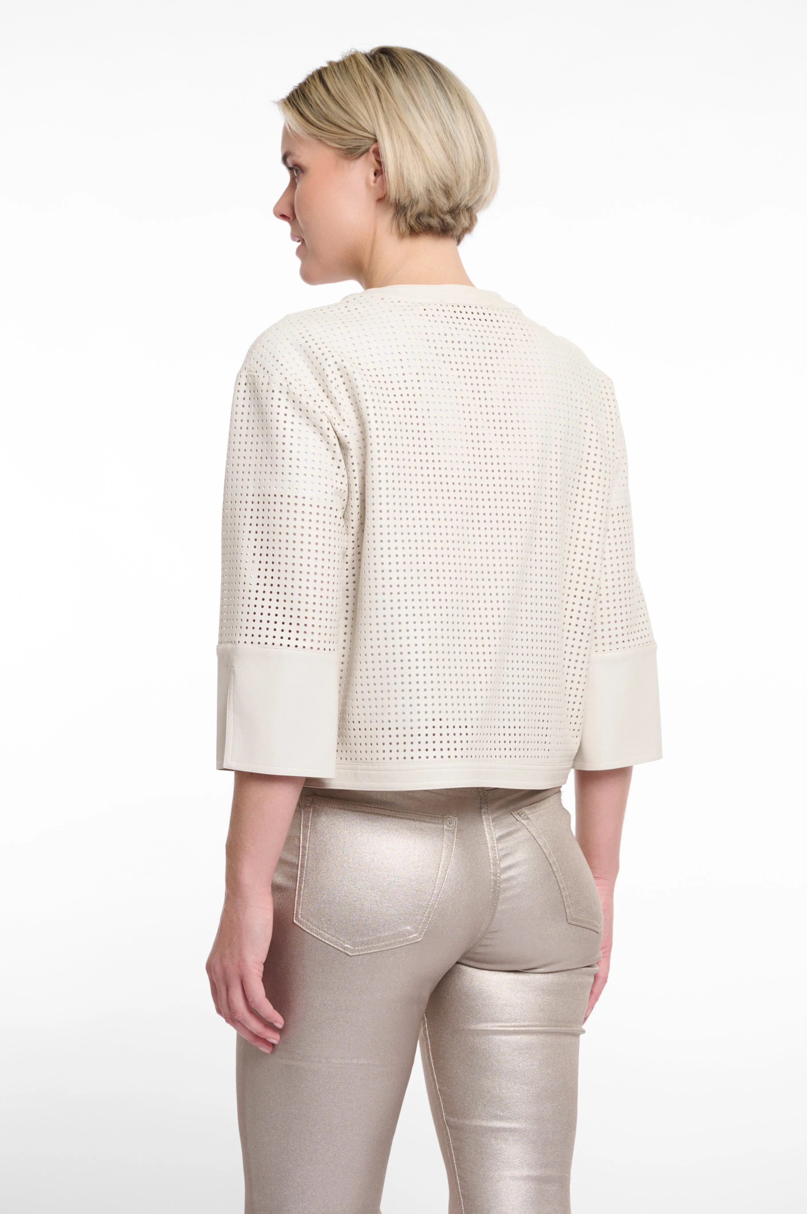 Faux Leather Perforated Jacket - Birch