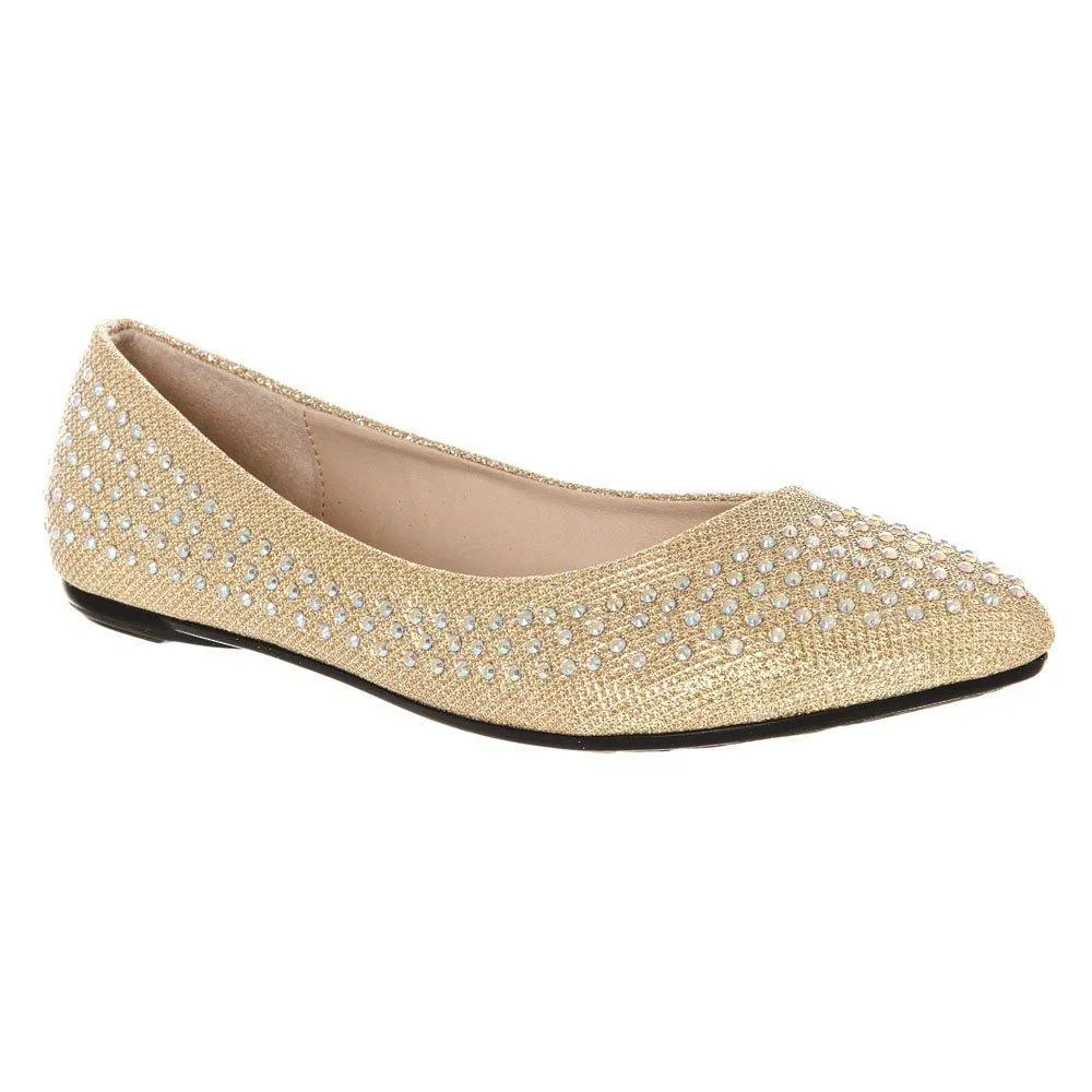 Grace Pointy Toe Flat Ballet Pump With Diamante All Over