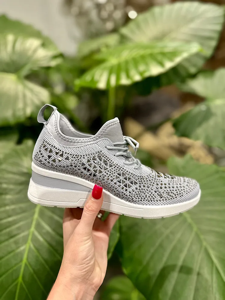 Grey Embellished Wedge Trainer