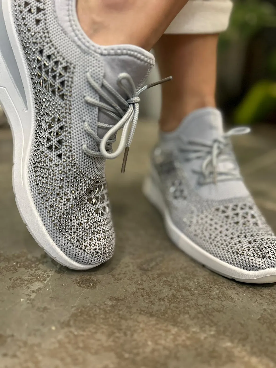 Grey Embellished Wedge Trainer