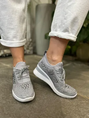Grey Embellished Wedge Trainer