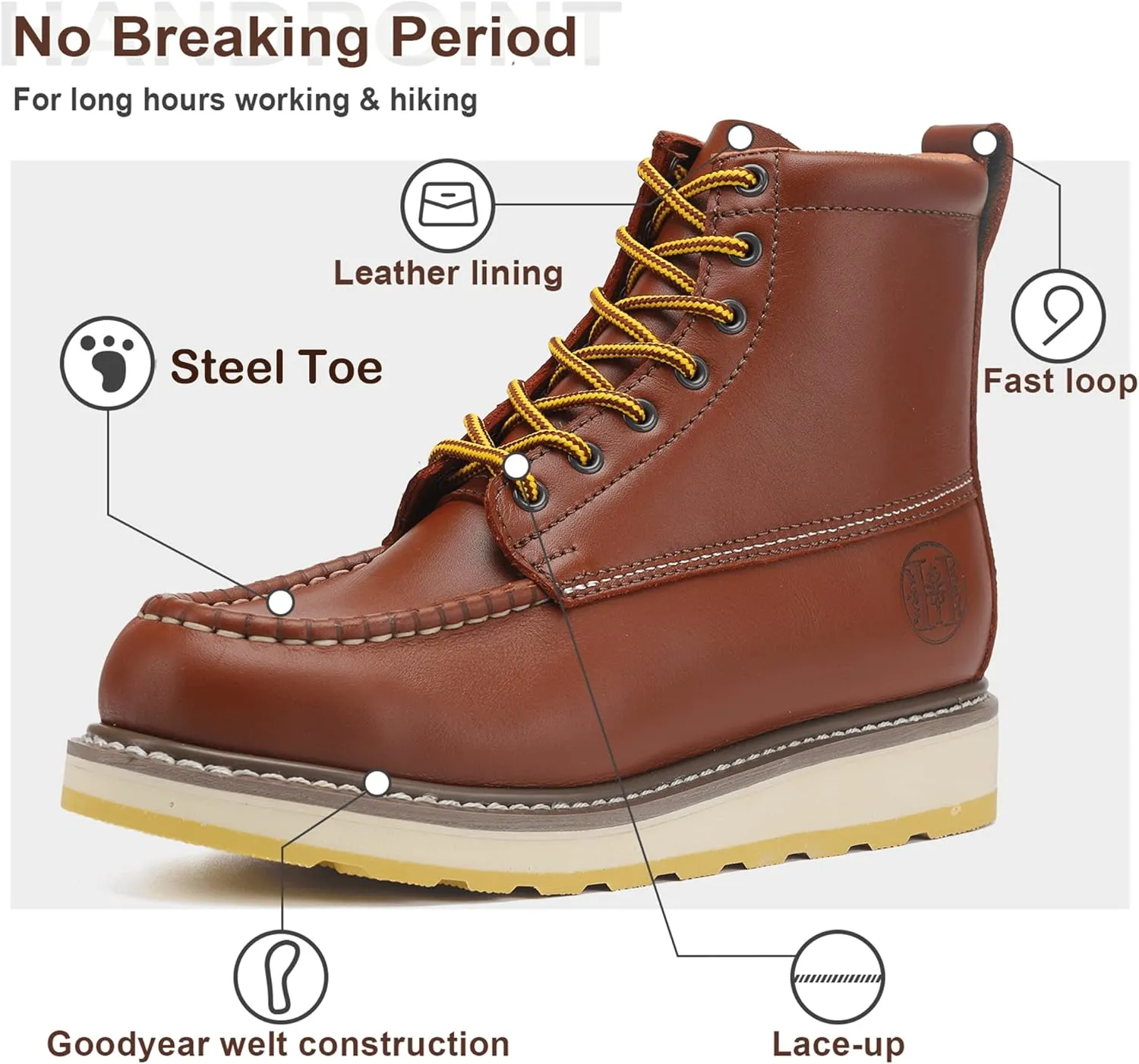 HANDPOINT Mens Steel Toe Classic 6 SureTrack Oil Resistant Waterproof Non-Slip Leather Durable Work Boots 84992