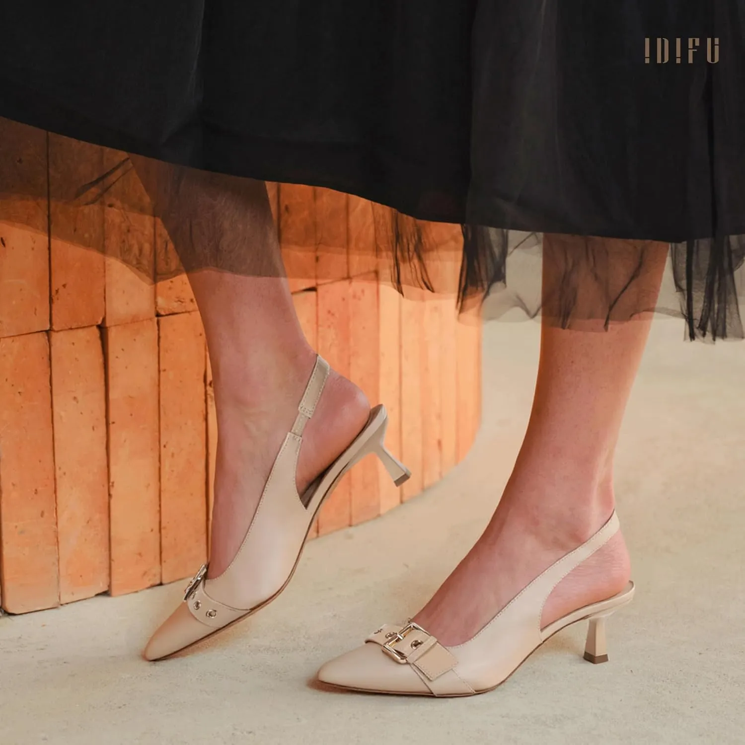 IDIFU IN2 Kitten Heels Slingback Closed Pointed Toe Low Short Heels Dress Shoes for Women Wedding Prom Office Bridal Formal Bridesmaid Bride Comfortable Dressy Cute Small Trendy Pumps Shoes
