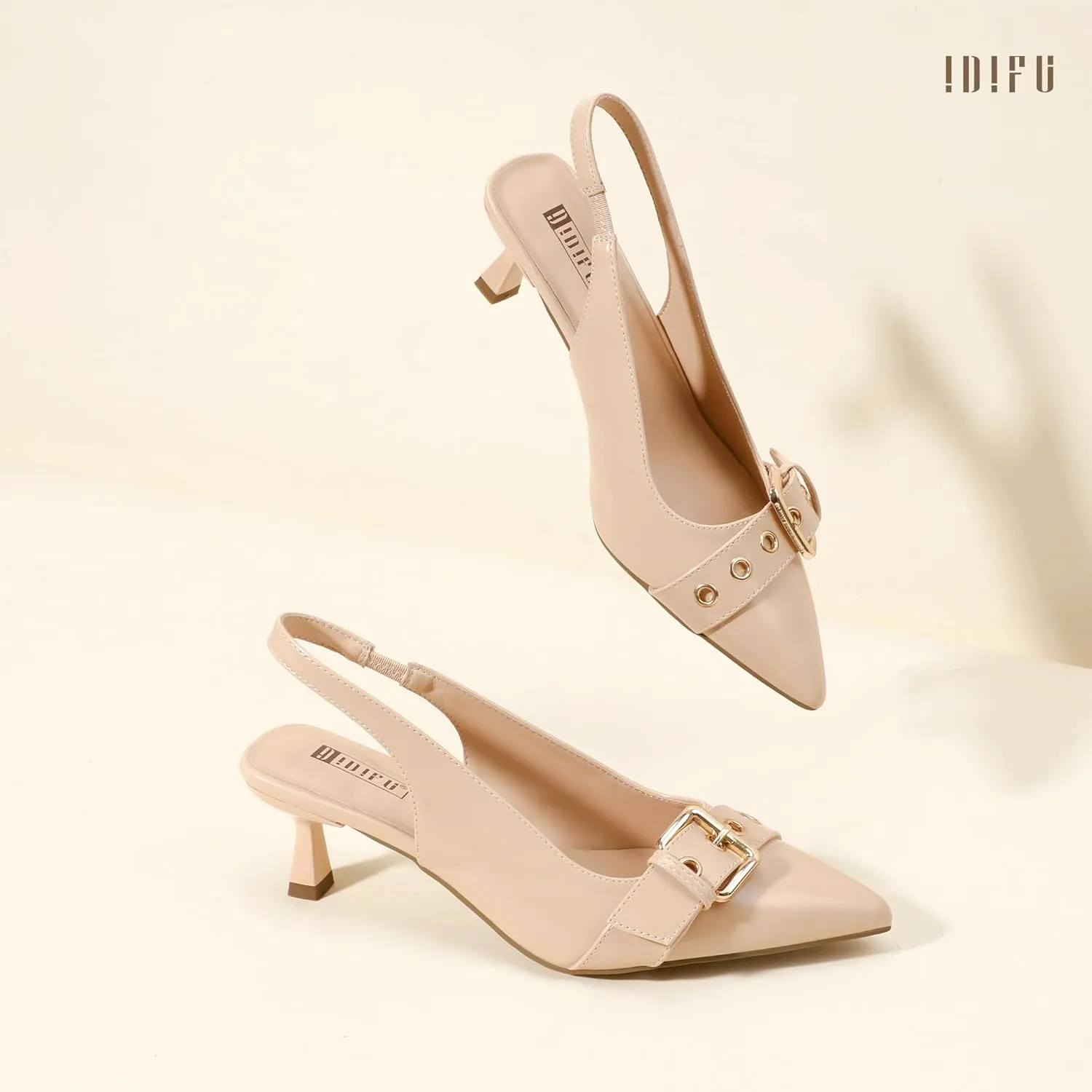 IDIFU IN2 Kitten Heels Slingback Closed Pointed Toe Low Short Heels Dress Shoes for Women Wedding Prom Office Bridal Formal Bridesmaid Bride Comfortable Dressy Cute Small Trendy Pumps Shoes