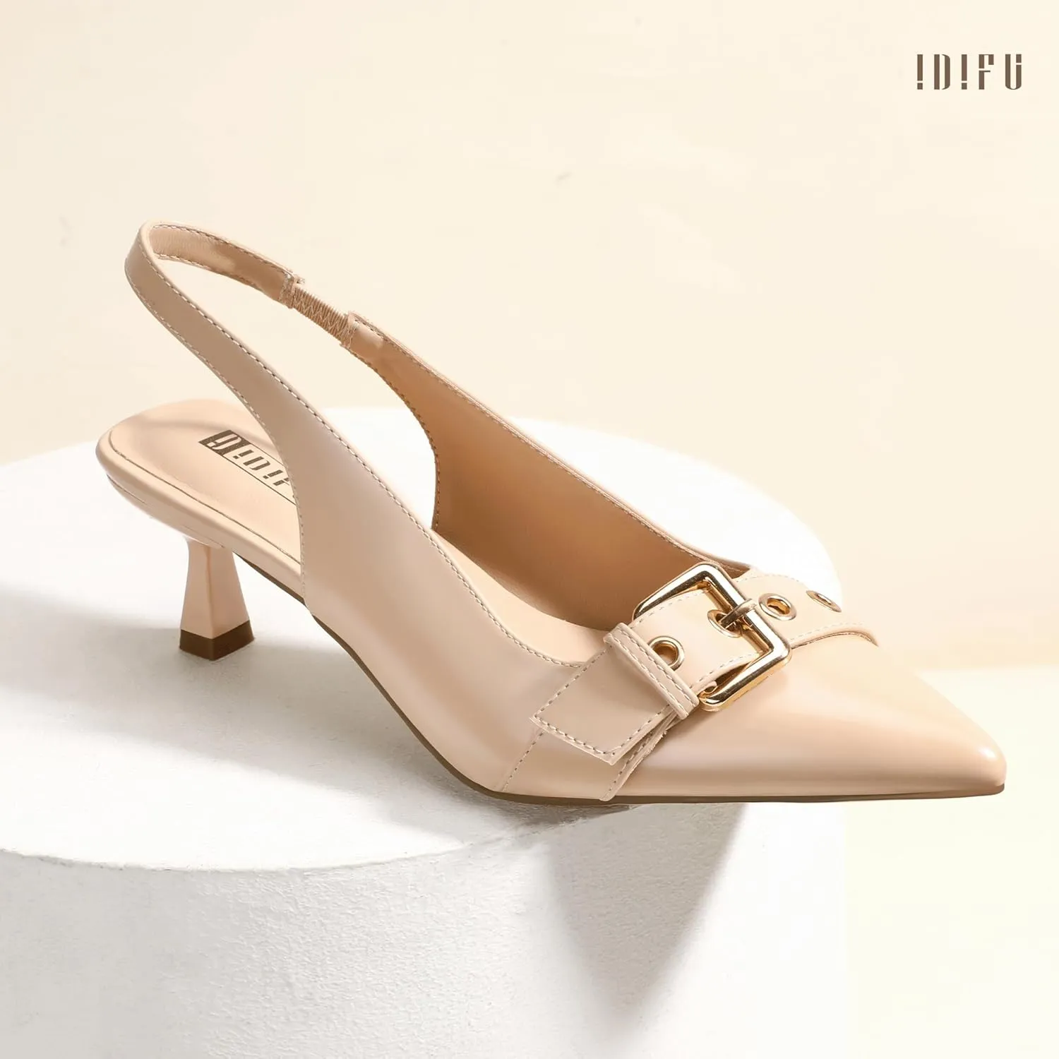 IDIFU IN2 Kitten Heels Slingback Closed Pointed Toe Low Short Heels Dress Shoes for Women Wedding Prom Office Bridal Formal Bridesmaid Bride Comfortable Dressy Cute Small Trendy Pumps Shoes