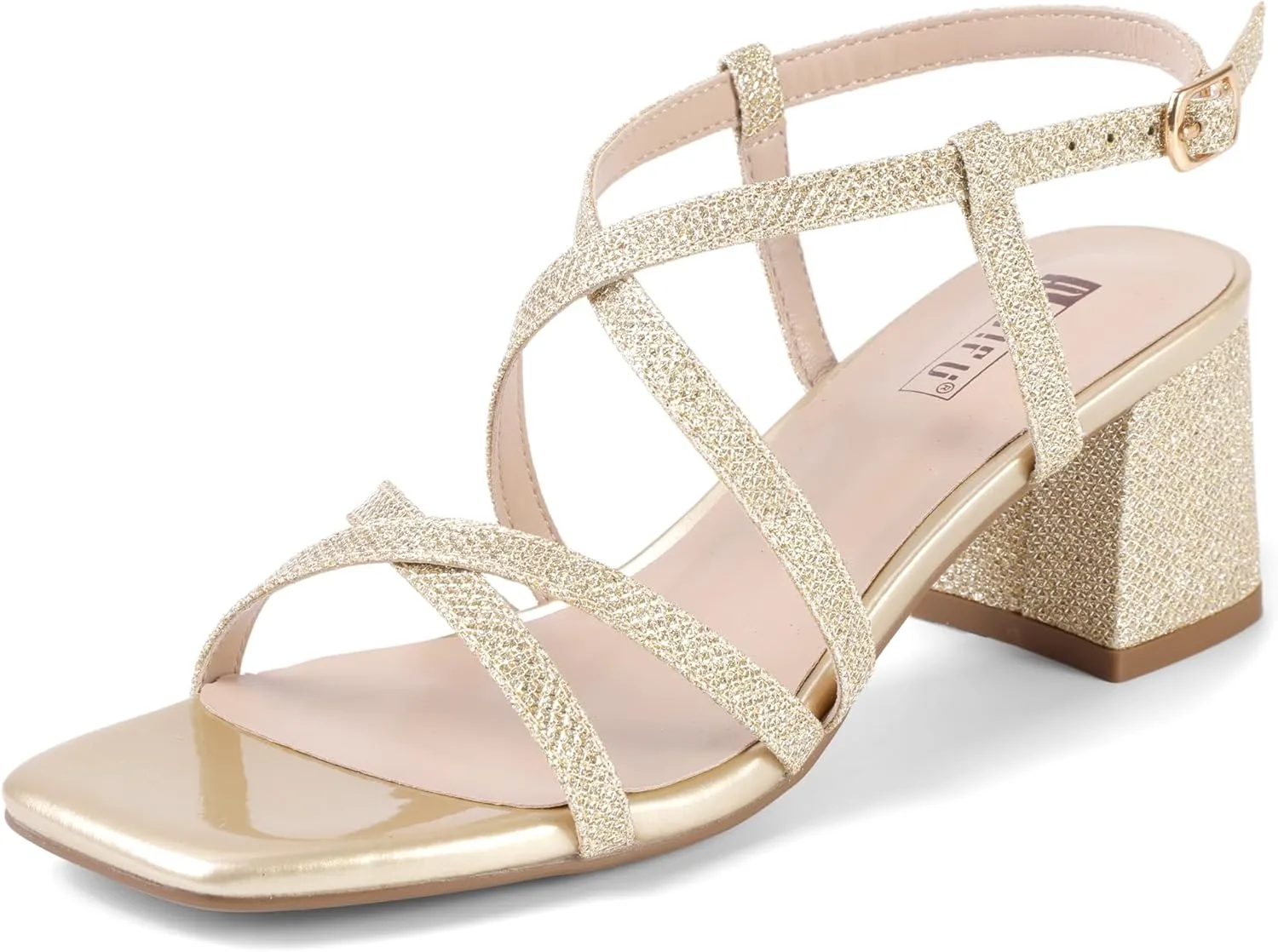 IDIFU IN2 Strappy Heels Chunky Block Square Toe Wedding Prom Bride Bridal Dance Party Dress Shoes for Women Trendy Comfortable Dressy Cute Casual Summer Heeled Sandals Slingback Low Short Heels