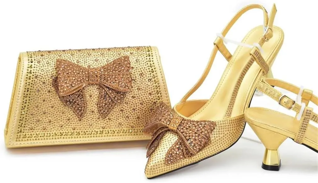 Italian Shoe and Bag Set Designer Wedding Luxury Shoes and Bag Set for Women Full Rhinestone Party Pumps