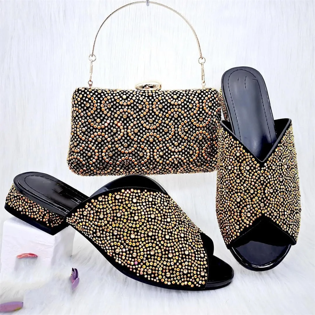 Italian Shoes with Matching Bag Set for Women Low Heel Summer Party Wedding Elegant Style