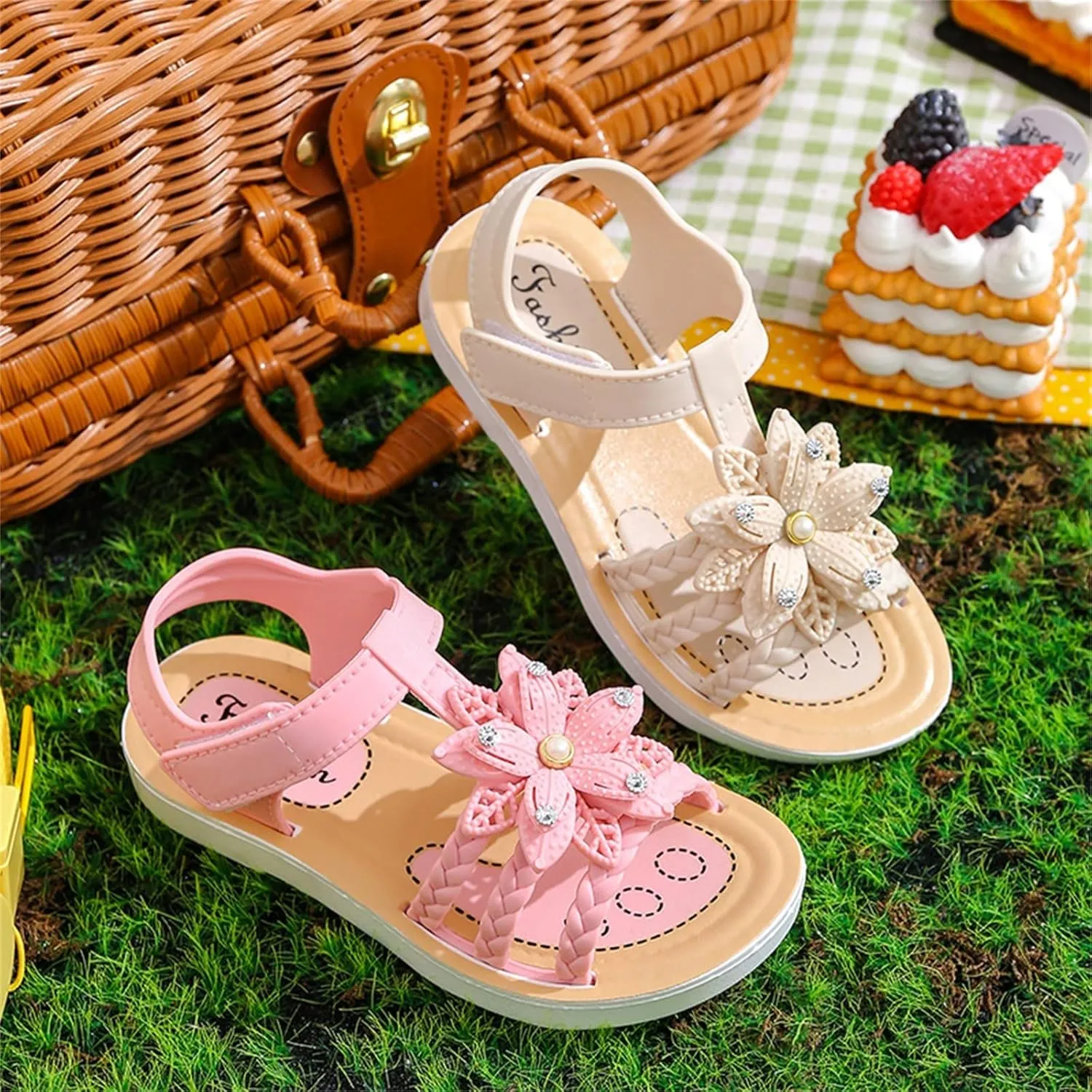 Kids Girls Soft Sole Flower Sandals Summer Open Toe Lightweight Comfortable Anti Slip Holiday Vacation Casual Shoes