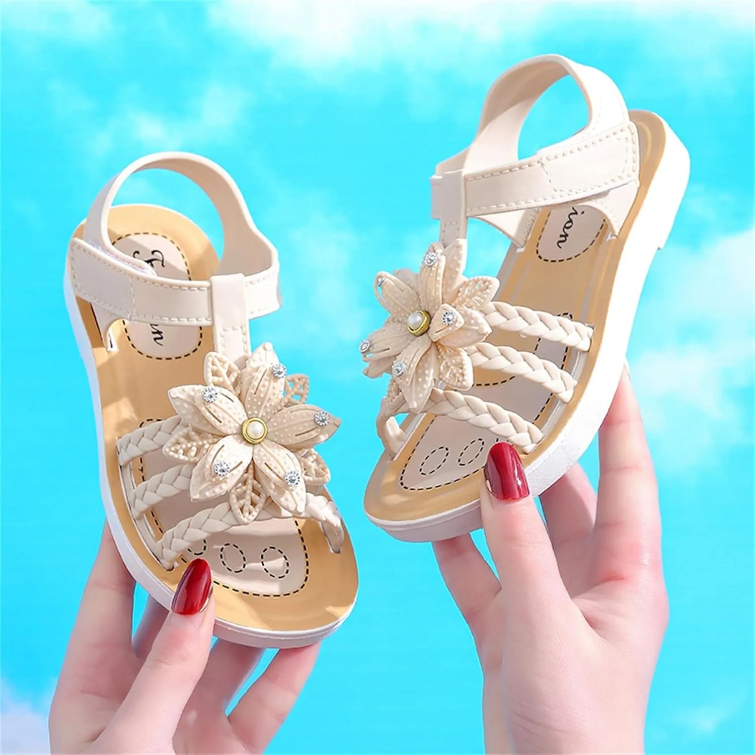 Kids Girls Soft Sole Flower Sandals Summer Open Toe Lightweight Comfortable Anti Slip Holiday Vacation Casual Shoes