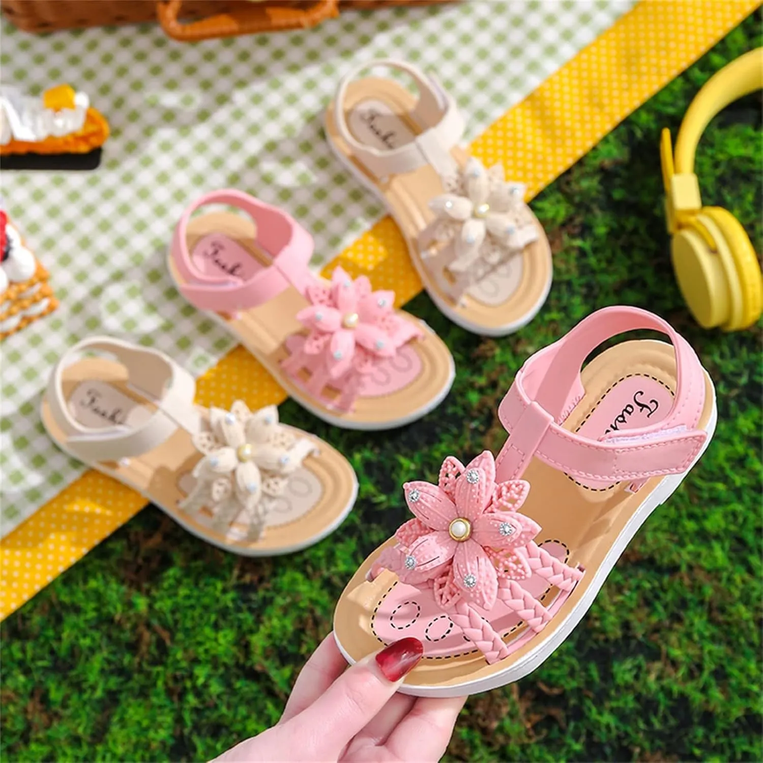 Kids Girls Soft Sole Flower Sandals Summer Open Toe Lightweight Comfortable Anti Slip Holiday Vacation Casual Shoes