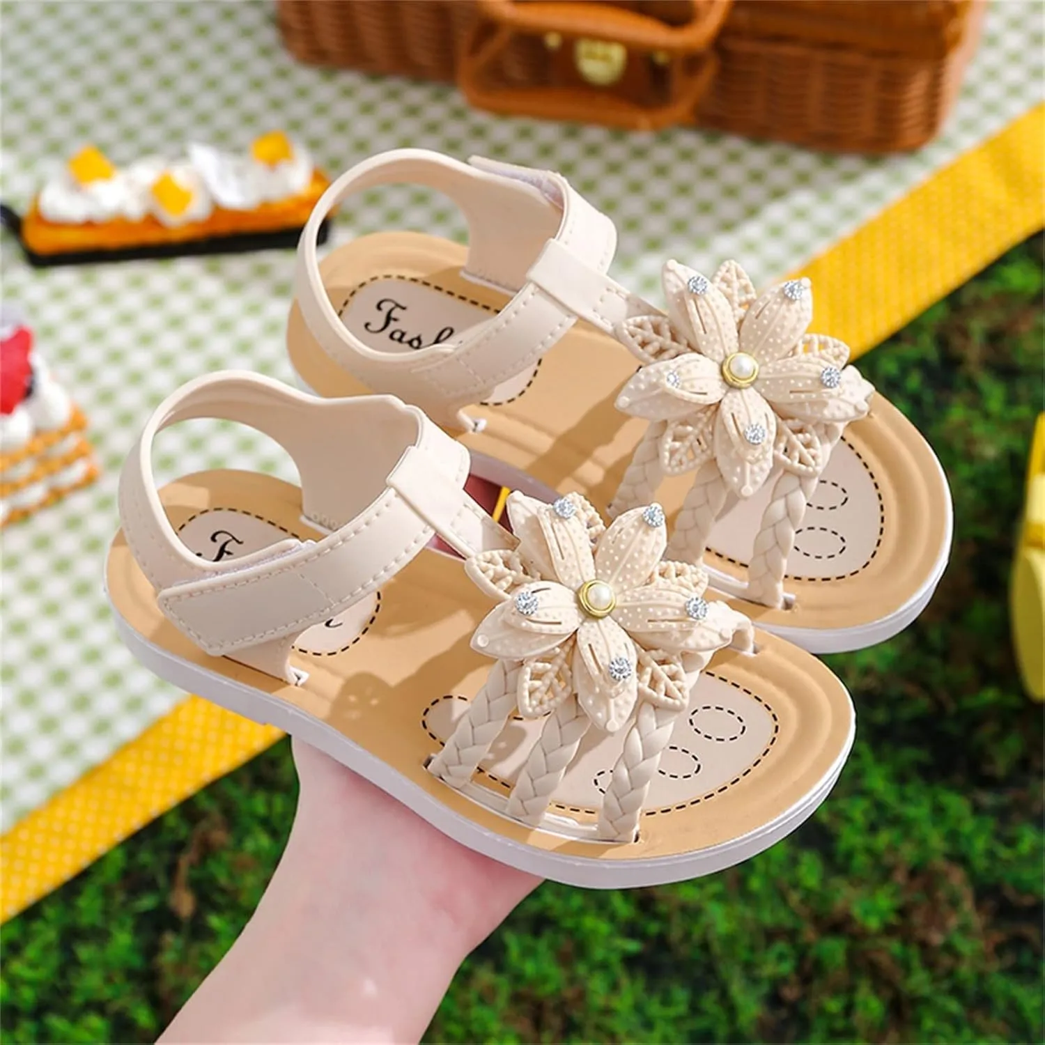 Kids Girls Soft Sole Flower Sandals Summer Open Toe Lightweight Comfortable Anti Slip Holiday Vacation Casual Shoes