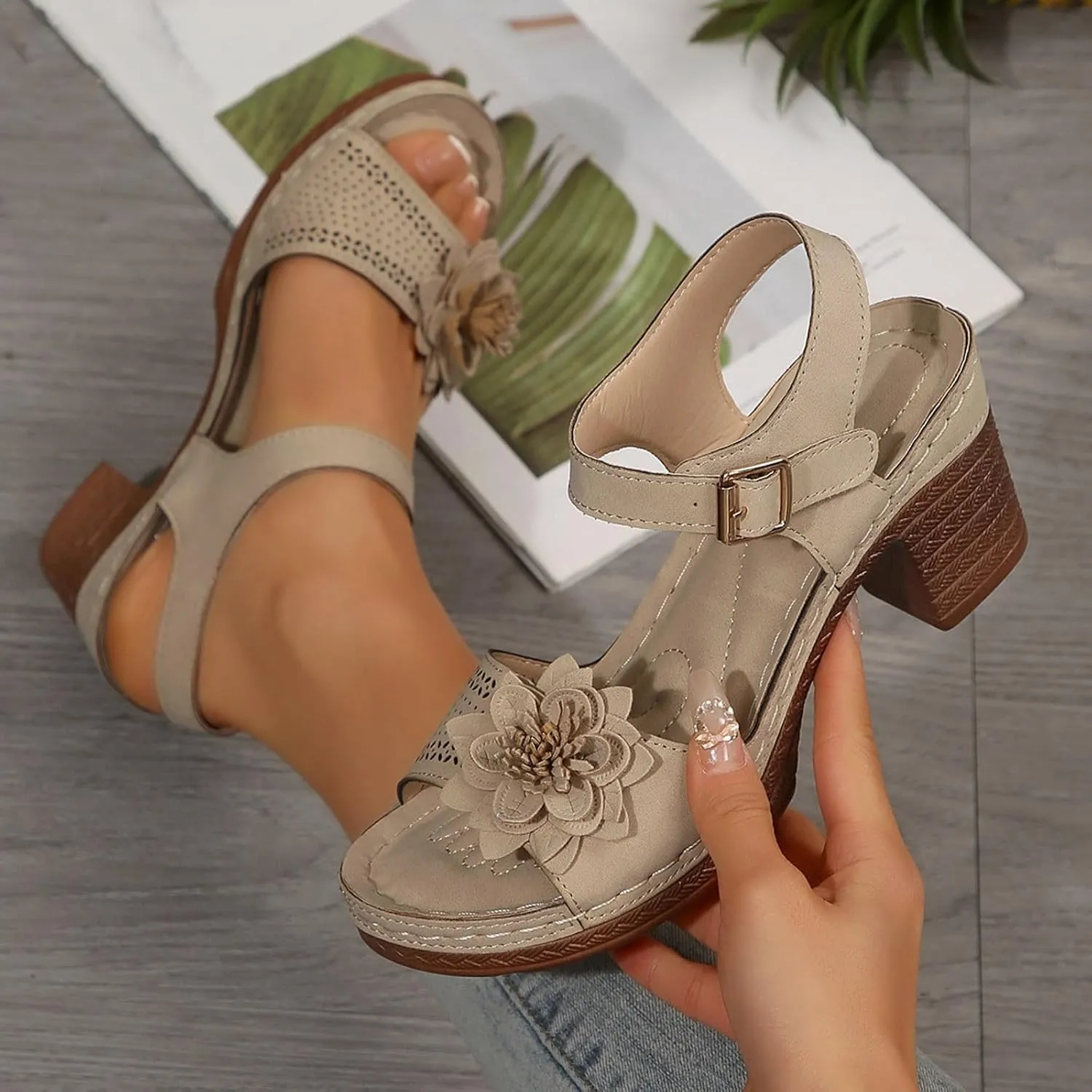 Kubbon Orthopedic Wedge Sandals for Women Chunky High Heel Open Toe Sandals Comfortable Elegant Adjustable Strap Platform Sandles Vacation Beach Walking Shoes