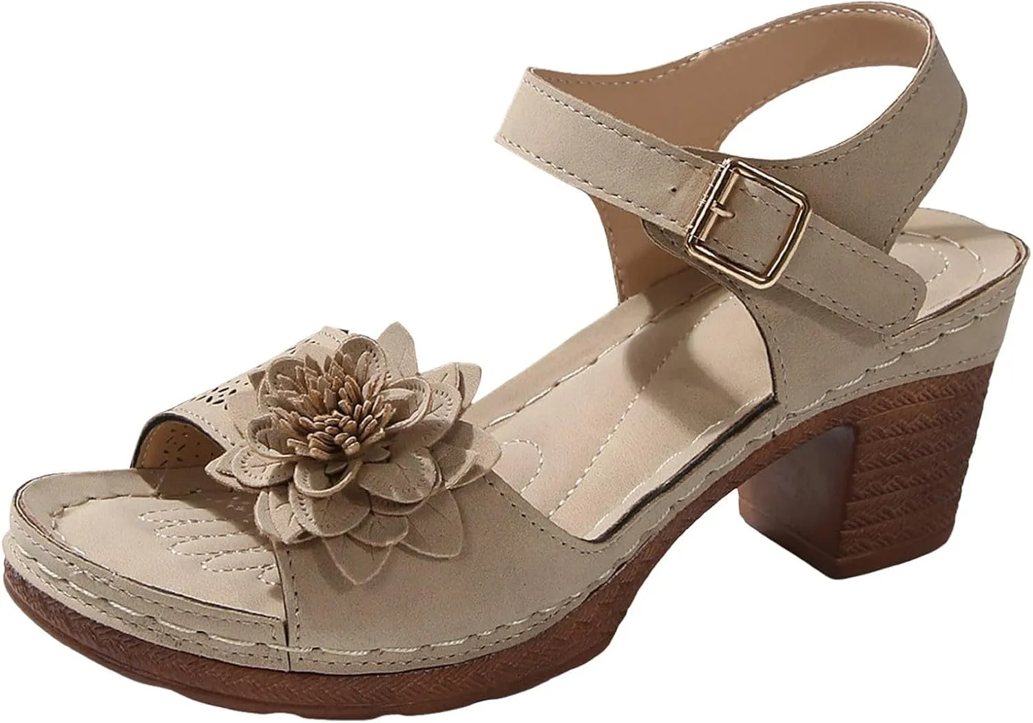 Kubbon Orthopedic Wedge Sandals for Women Chunky High Heel Open Toe Sandals Comfortable Elegant Adjustable Strap Platform Sandles Vacation Beach Walking Shoes