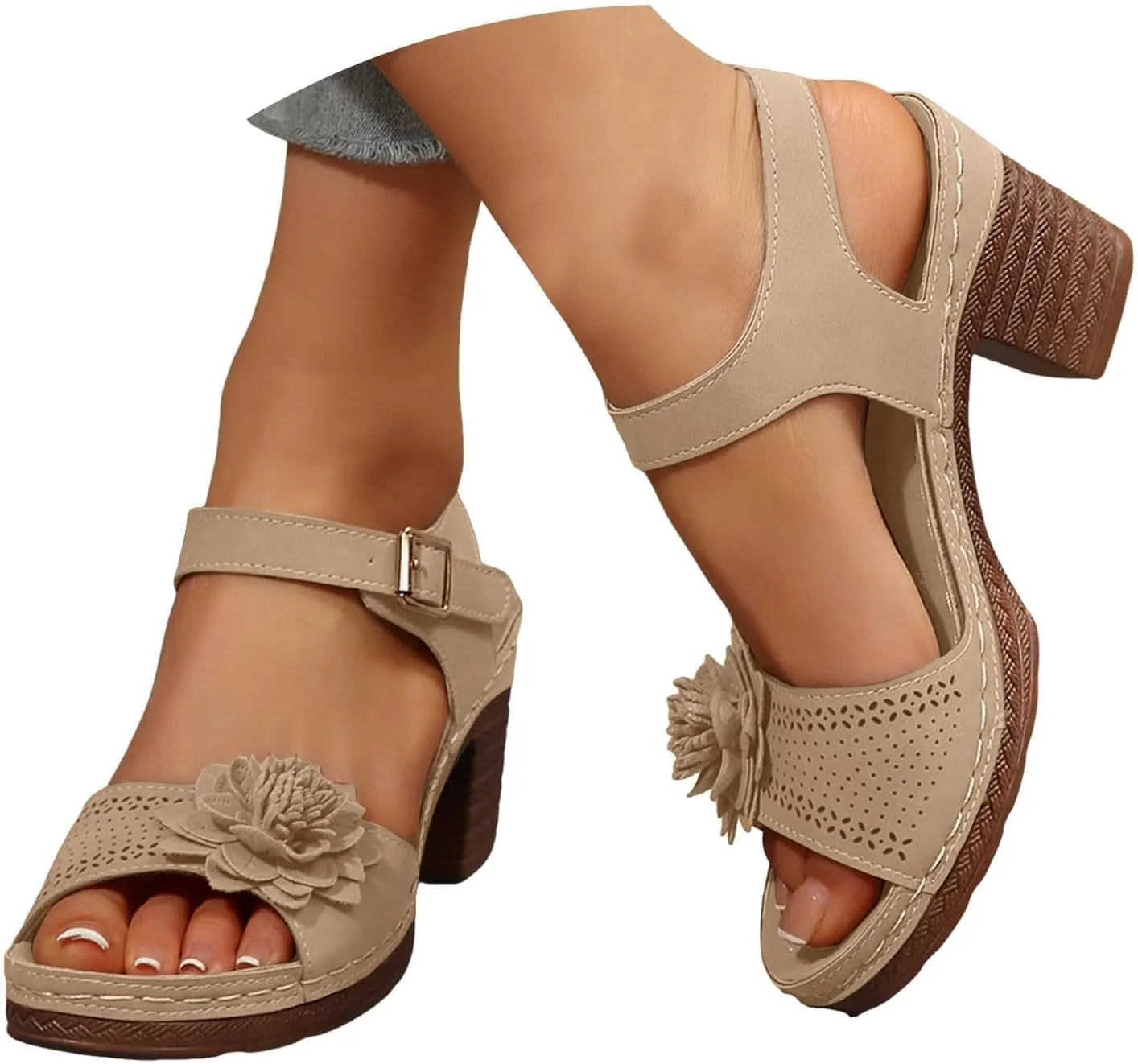Kubbon Orthopedic Wedge Sandals for Women Chunky High Heel Open Toe Sandals Comfortable Elegant Adjustable Strap Platform Sandles Vacation Beach Walking Shoes