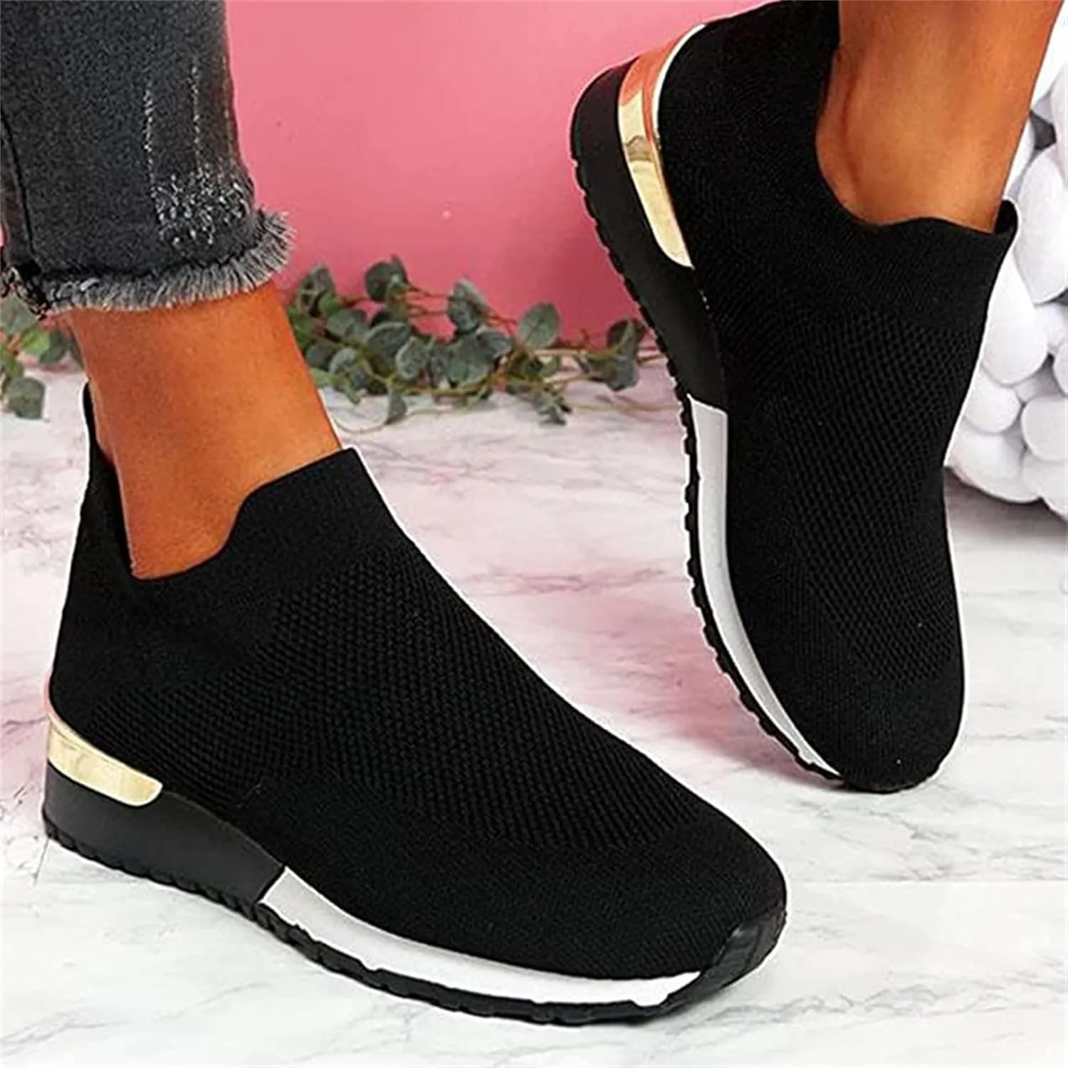 Ladmiple Tennis Shoes Womens Slip Ons Sneakers Walking Running Breathable Lightweight Mesh Gym Non Slip Workout Shoes